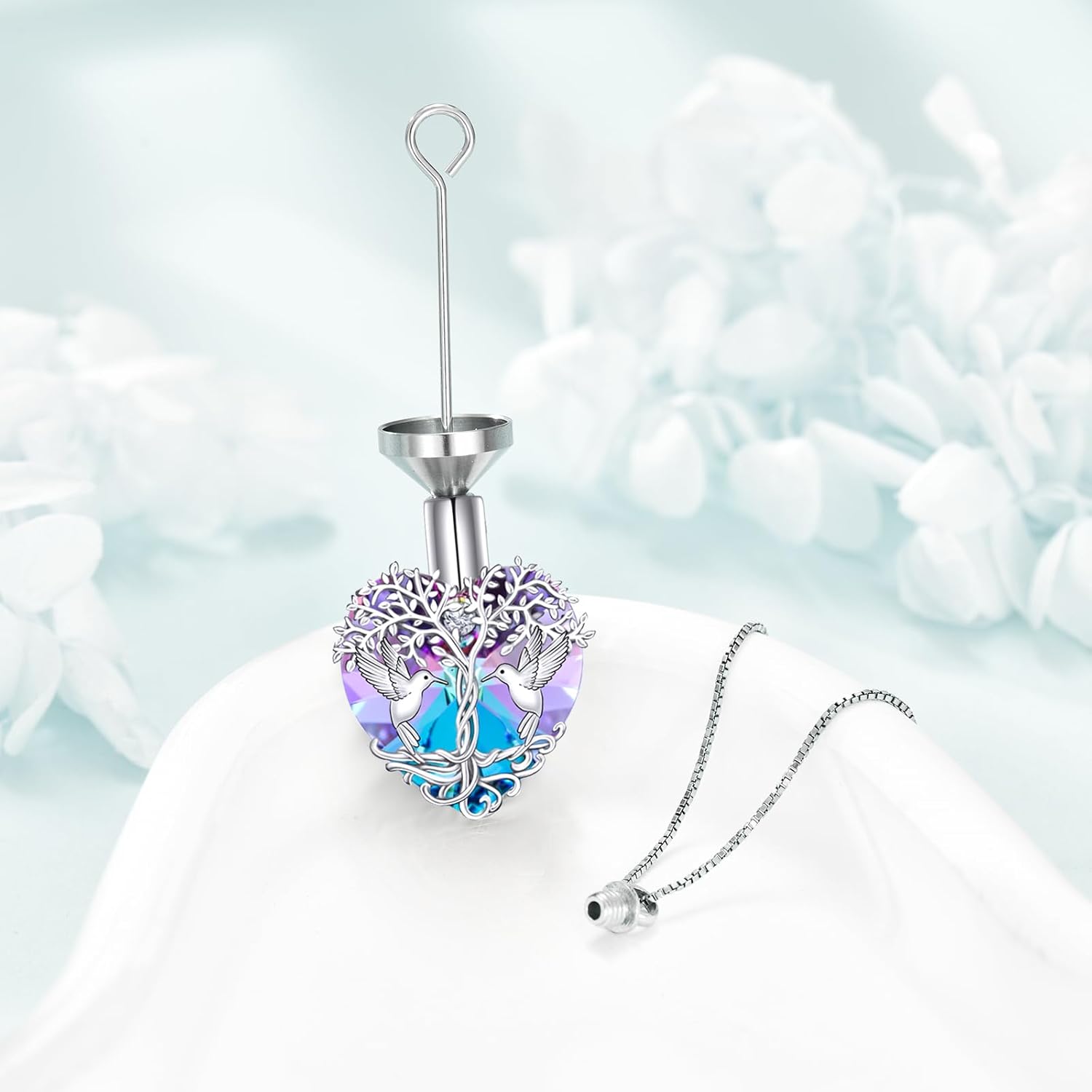 POPKIMI Hummingbird Urn Necklace for Ashes Sterling Silver Crystal Cremation Jewelry - Image 2