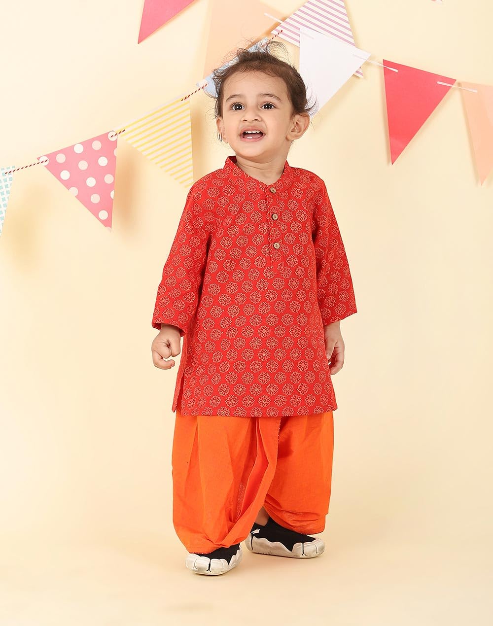 Fabindia Red Cotton Hand Block Printed 2pc Dhoti Set 1