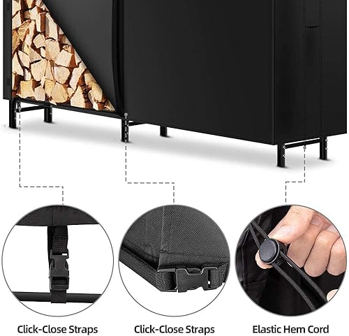 Miniatura 6 de AMAGABELI GARDEN & HOME Cubierta para estante de leña de 8 pies, resistente a la intemperie, resistente al agua, 600D, tela Oxford, soporte para