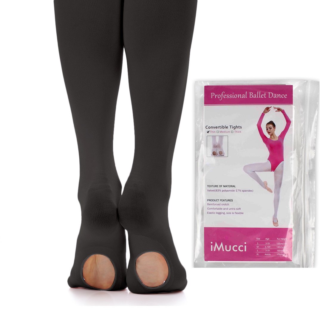 Imucci Girls Ballet Dance Tights Velvet Convertible Ballerina