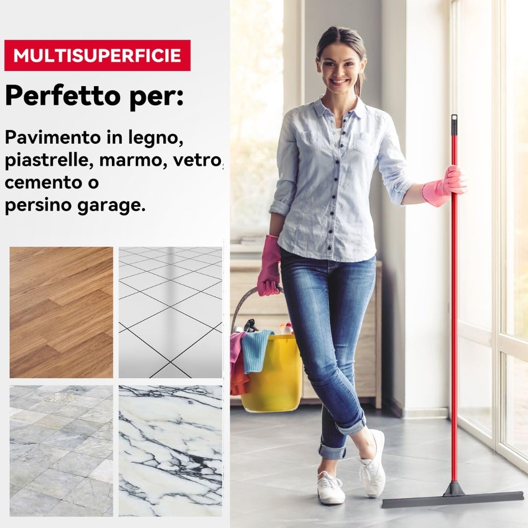 Tyroler Tira Acqua Pavimenti esterno da 60 cm | Testa in Silicone 100% | Manico Antiruggine da 140 cm tergipavimento spingiacqua | tiraacqua pavimenti esterni | tiracqua per pavimento