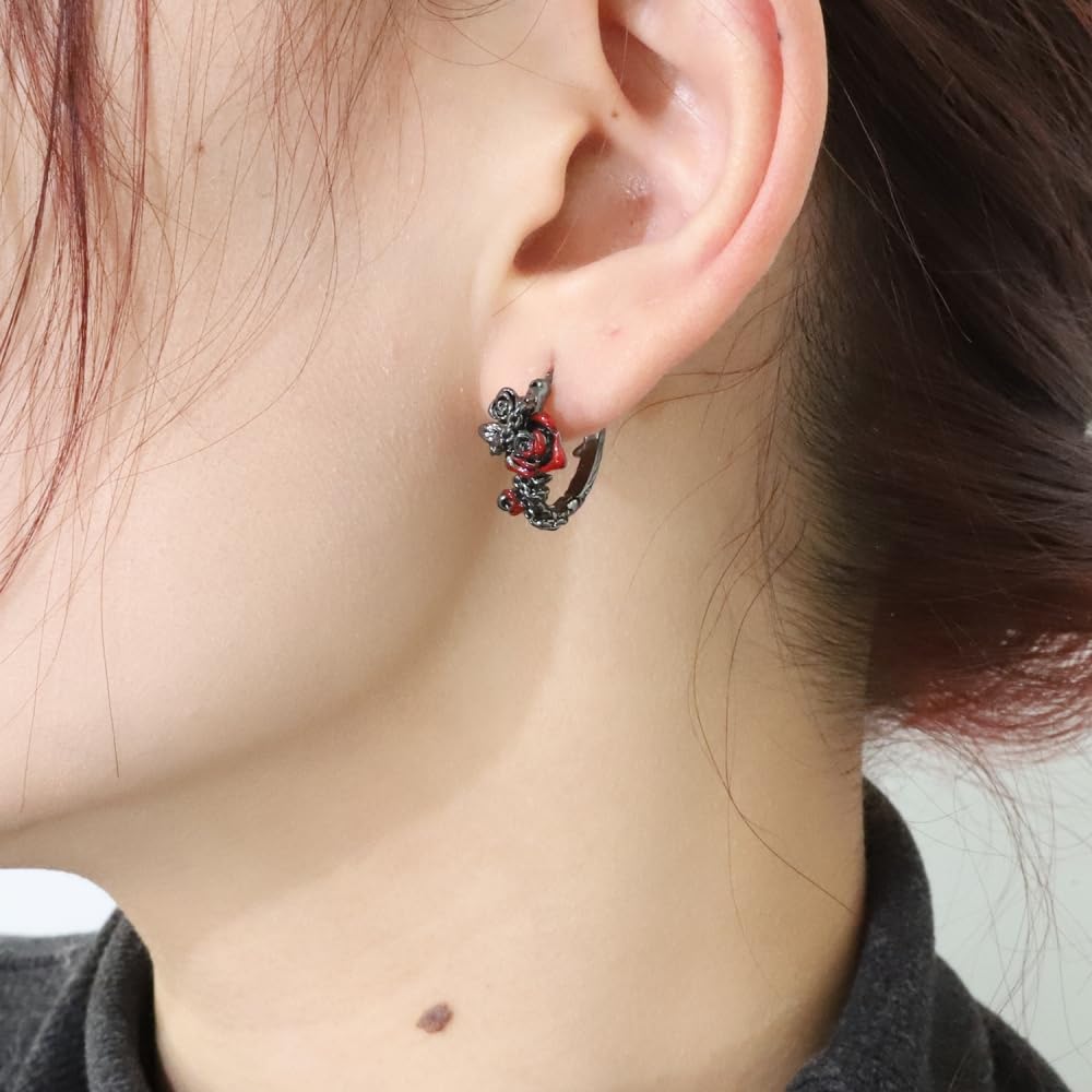 Gothic style personality red rose earrings Fashion punk style black earrings exquisite ladies accessories: M3629