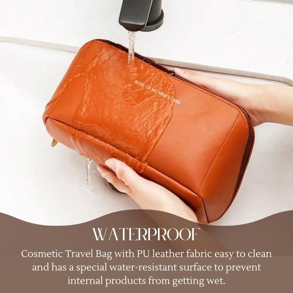 PREZONE Leather COSMATIC Bag Cosmetic Travel Bag Makeup Storage Bags with Handle and Divider Leather Makeup Pouch Large Capacity Multifunctional Makeup Bag for Easy Access, Waterproof- (Multicolor) 4