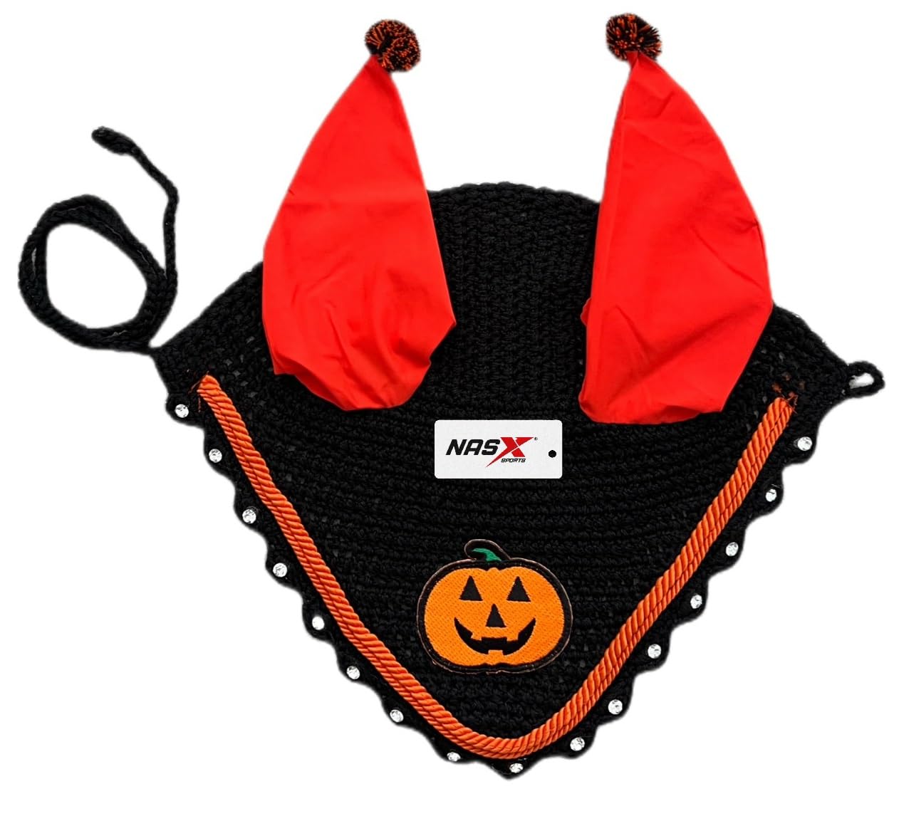 Halloween Pumpkin Horse Ear Bonnet Net Hat Hood Mask Fly veil Full Pony COB (PONY)