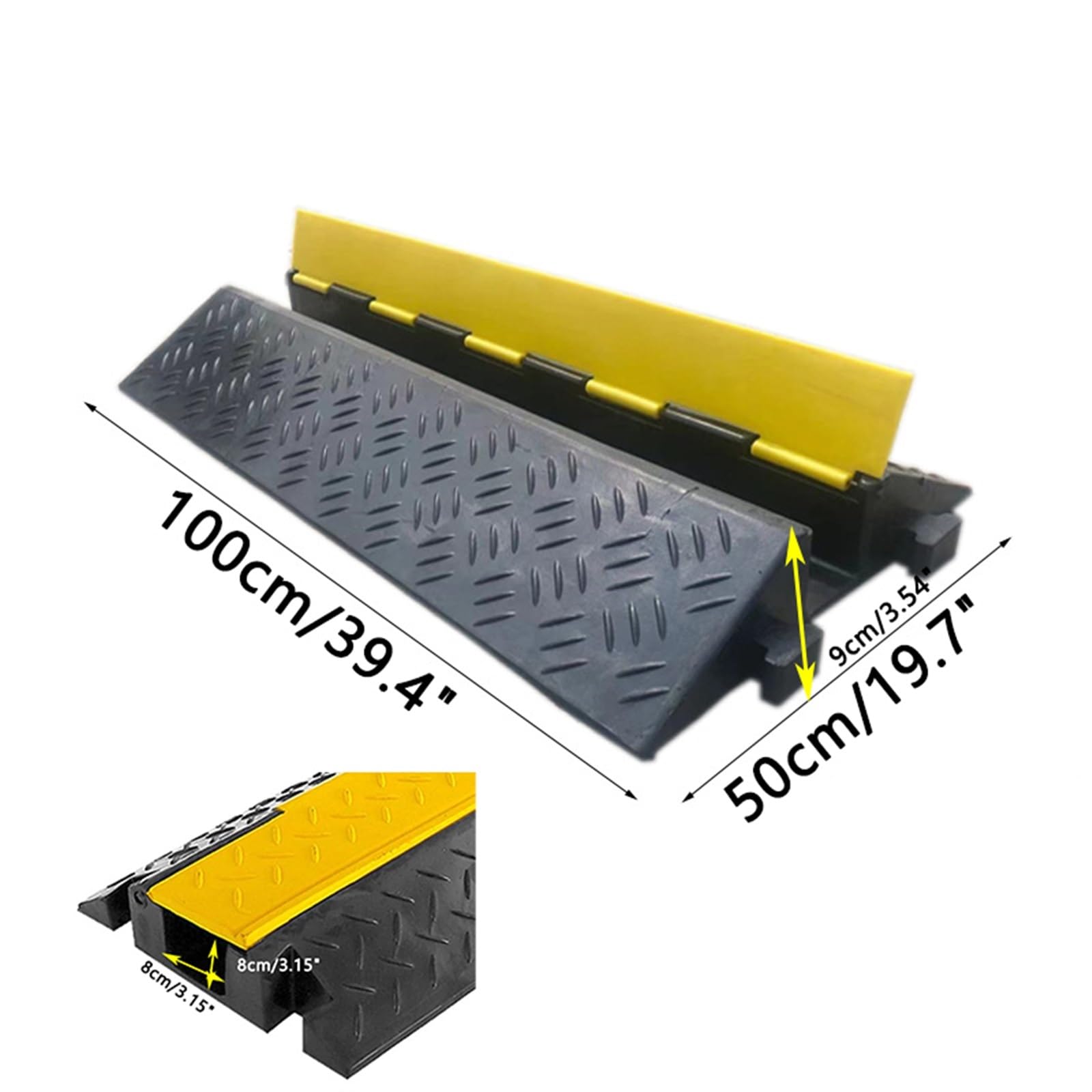 Protezione per Cavi A 1 Canale, Copertura per Tubo Flessibile per Cavi, Base in Gomma Nera con Coperchio Giallo, Protezione Quadrata per Cavi Elettrici..1channel-W50cm/19.7in