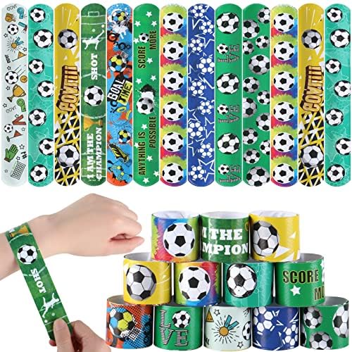 Deratta 30 PCs Football Slap Bands Party Bag Fillers Football Slap Bracelets for Kids' Party Favours Snap Bands for Kids Boys