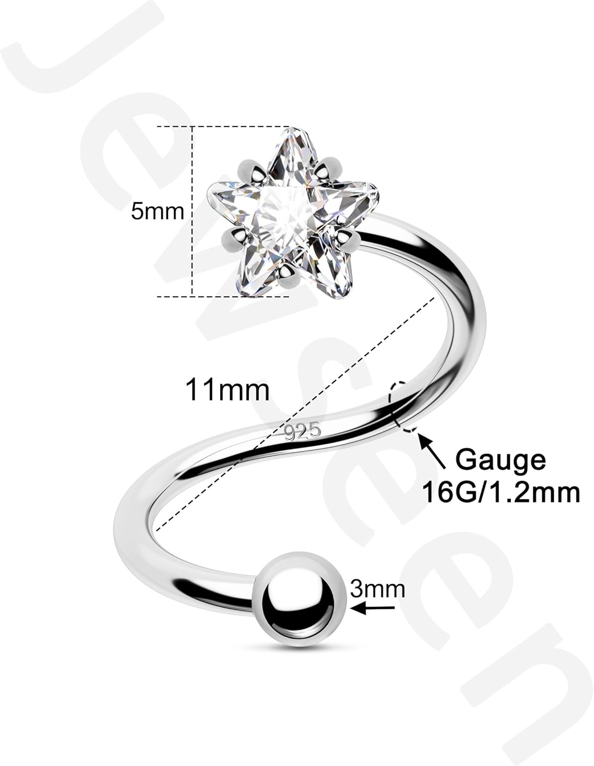 Jewseen 16g Twist Helix Earrings 925 Sterling Silver Star Helix Piercing Jewelry Cartilage Earrings Piercing Jewelry for Women - Image 6