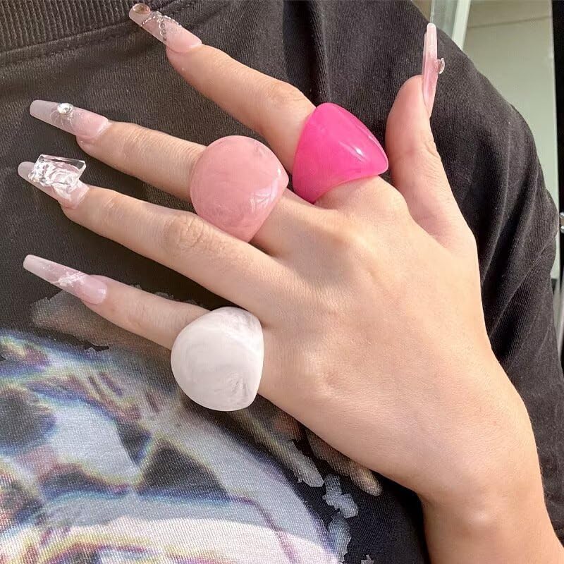 Resin Chunky Ring, Multicolor Acrylic Stackable Rings for Women Vintage Plastic Knuckle Rings Aesthetic Y2k Statement Rings Wide Thick Dome Finger Jewelry - Image 5