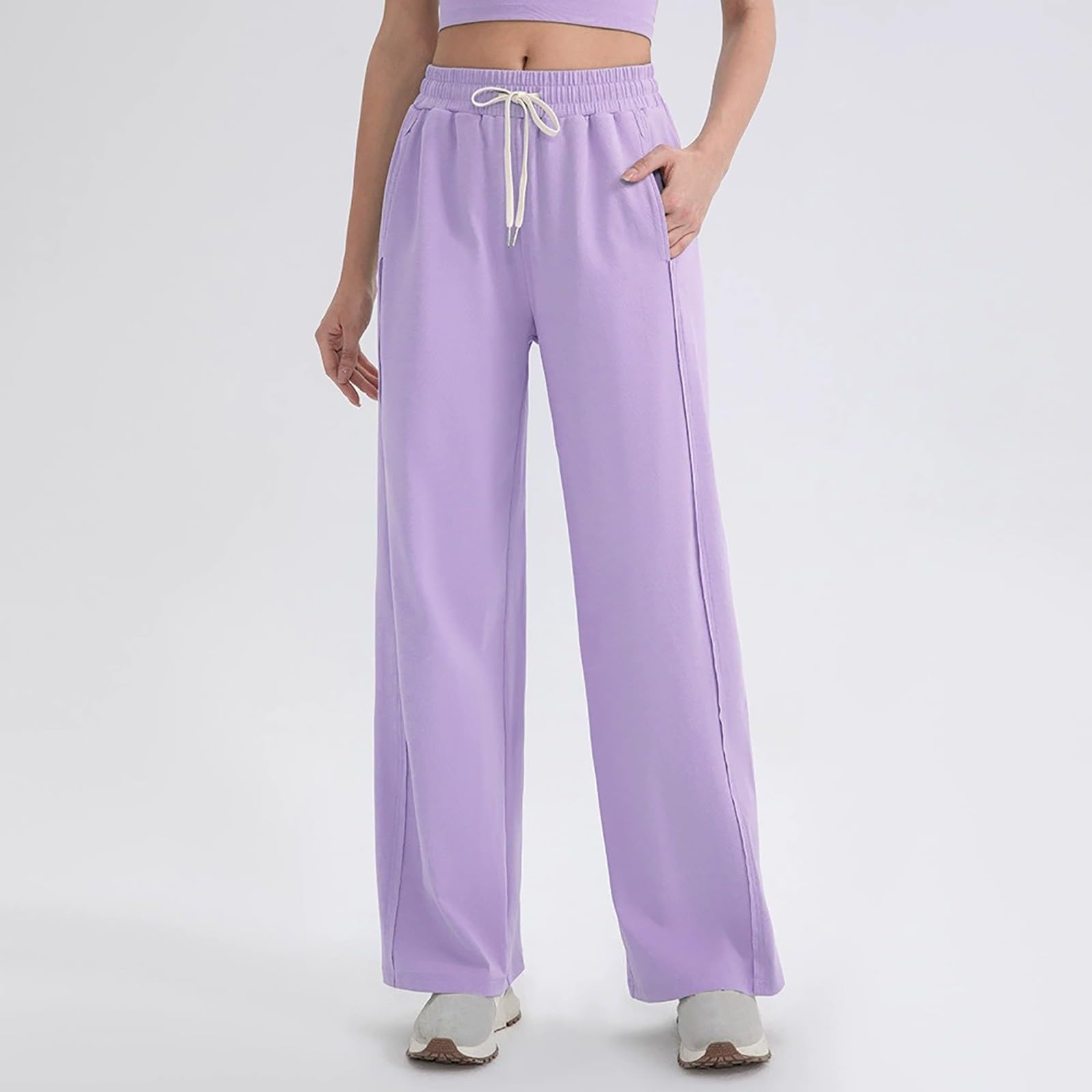 Legging Femme Pantalon Yoga - Pantalon De Yoga Taille Haute Ample Et Droit Avec Cordon De Serrage Pour La Course Et Le Fitness En Extérieur Pantalon D'Entraînement Confortable À Jambes Larges
