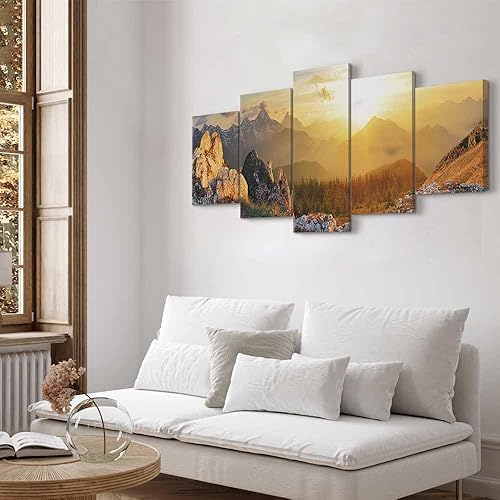 Miniatura 4 de artgeist Lienzo acústico para pared, diseño de montañas de la naturaleza, 80 x 40 pulgadas, 5 piezas con impresión de sonido de espuma acústica,