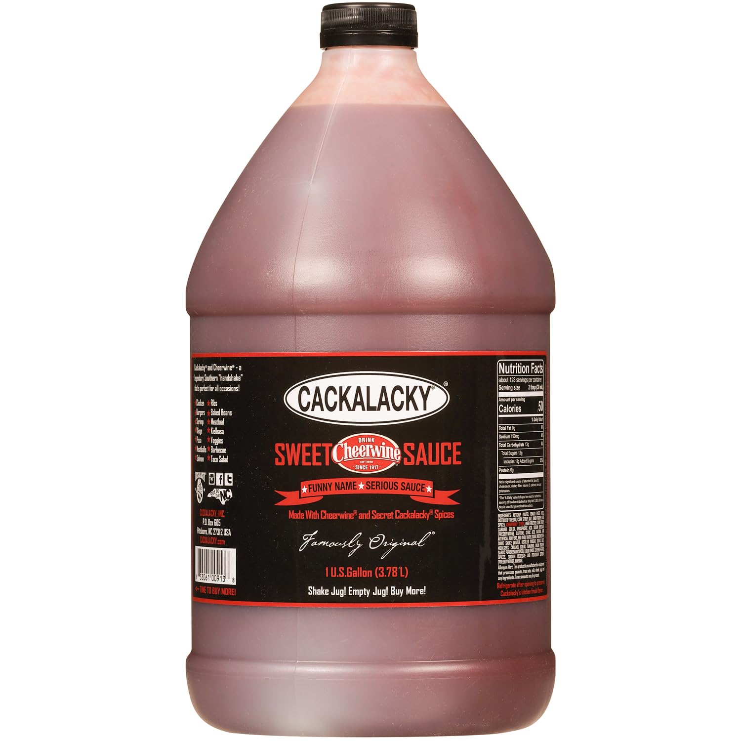 Famously Original Cackalacky Cheerwine Sweet Sauce - 1 Gallon Jug - Bulk Sweet Sauce for Restaurants & Pitmasters