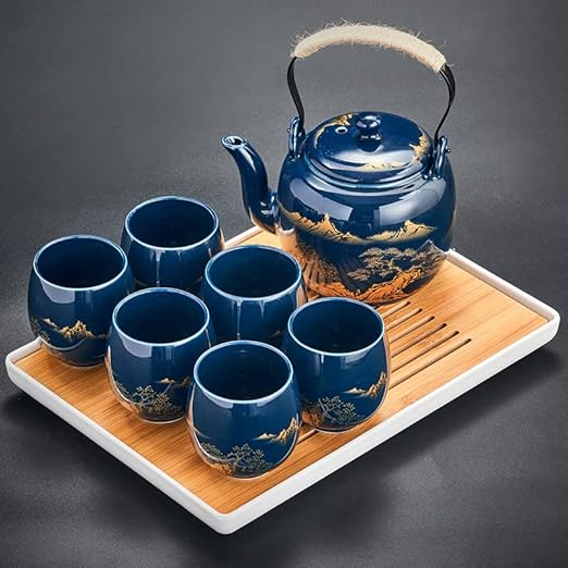 Japanese Tea Set, Black Glazed Tea Set in Gift Box With 1