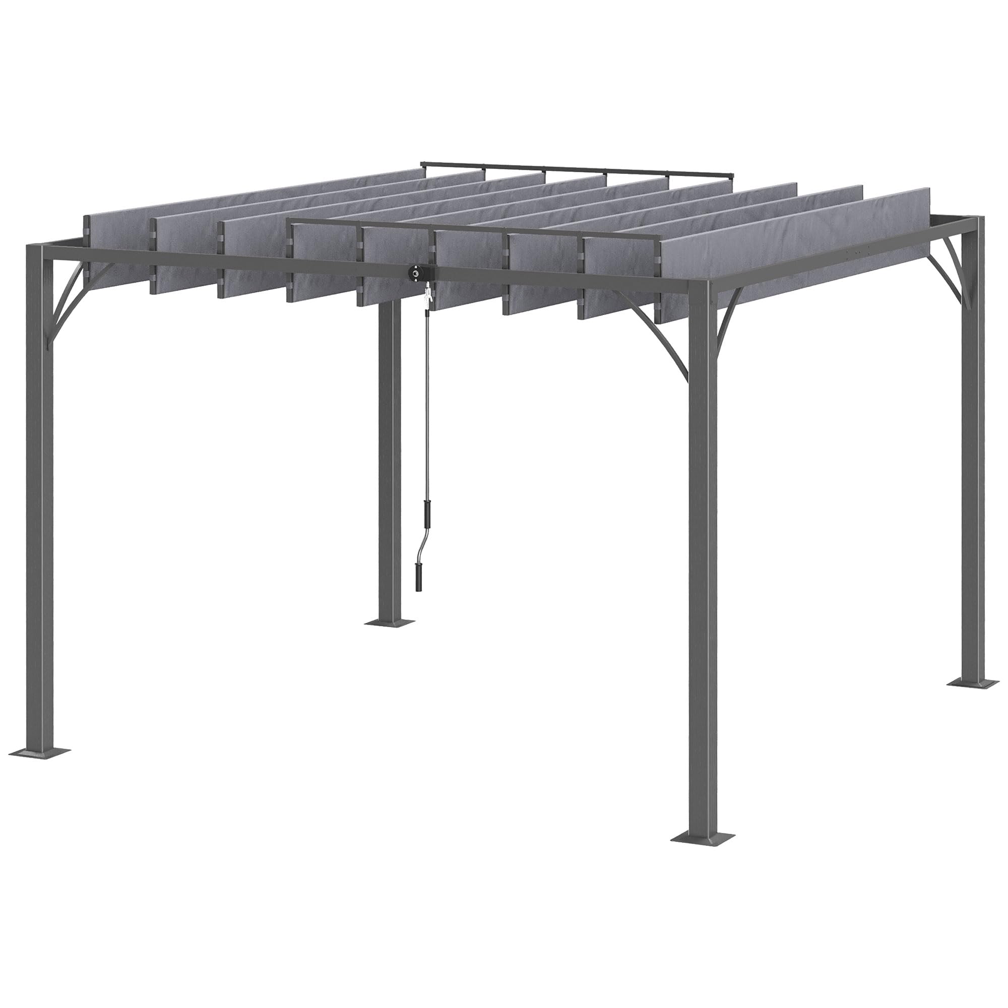 Outsunny Cenador de Jardín 3x3 m Pérgola Gazebo con Diseño de Lamas Superior Giratorio hasta 135° Marco de Aluminio y Protección UV 50+ Pabellón para Patio Terraza Balcón Gris