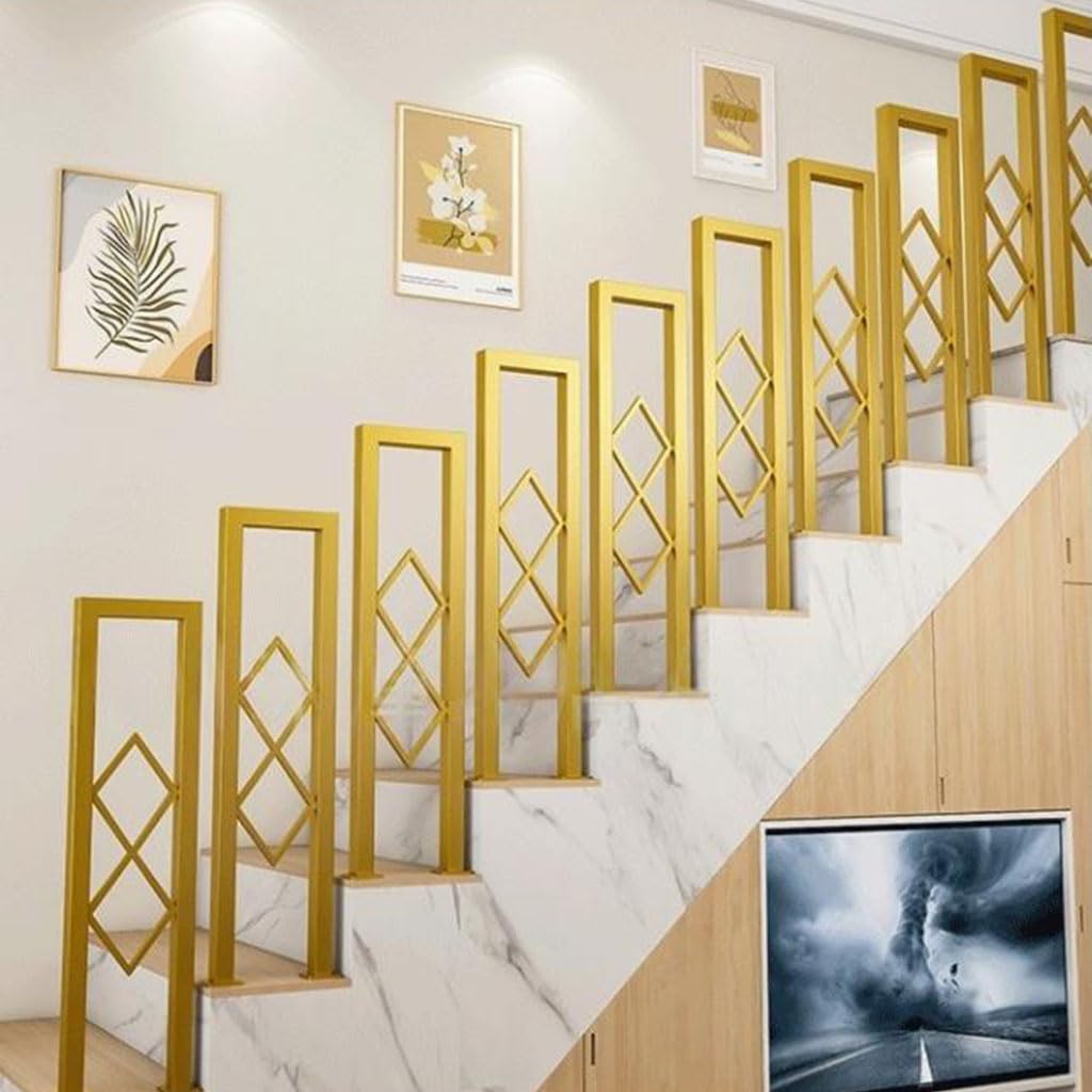 Yczhd Golden U-Shaped With Diamond Pattern Stair Handrail,Indoor Baluster Black Metal Design Railing Panel For Loft Villas(Size:85cm/33.47In,Color:golden)