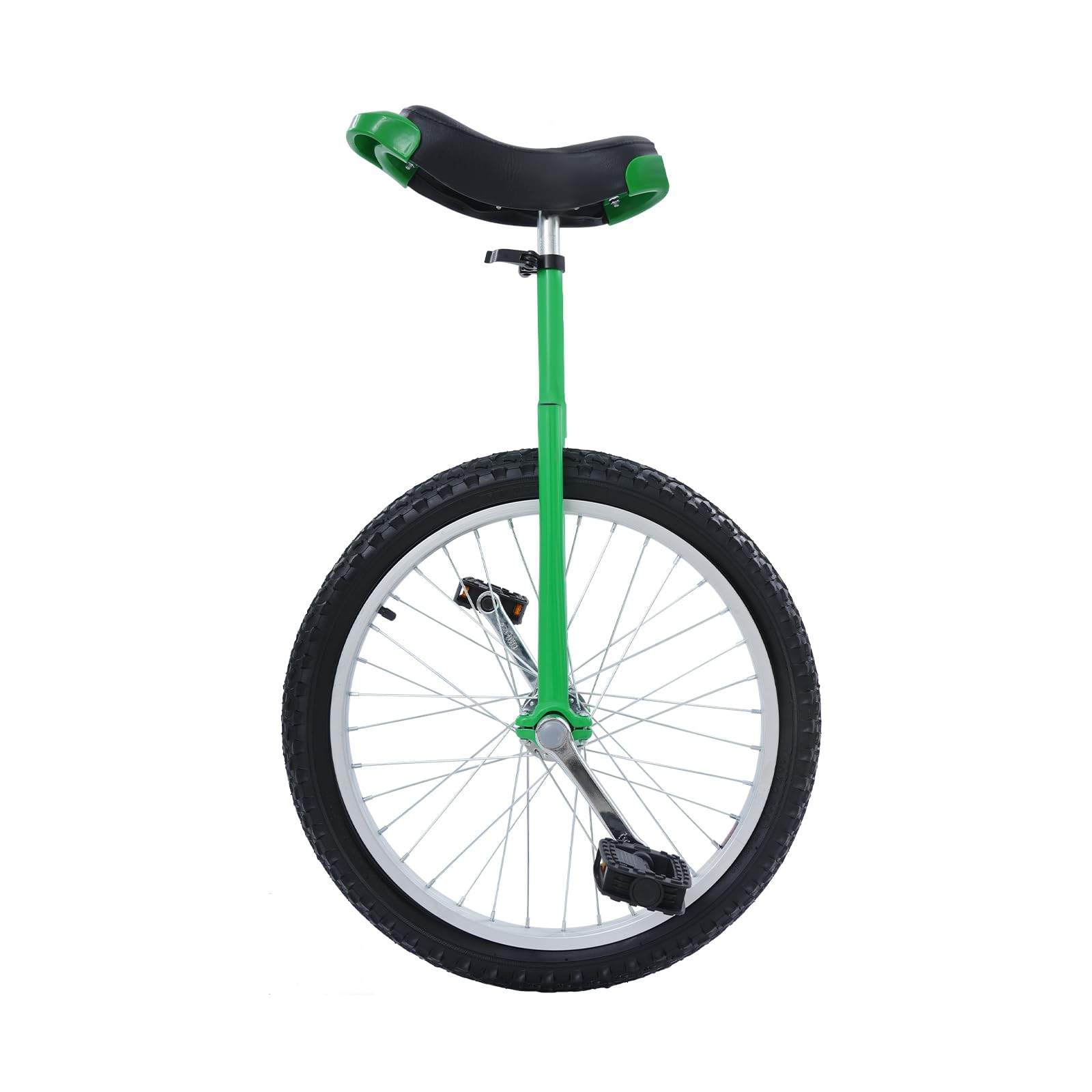 Monociclo de 20 pulgadas en verde para adultos y jóvenes, robusto Unicycle con absorción de impactos y asiento de una rueda ajustable en altura para entrenamiento de equilibrio y tiempo
