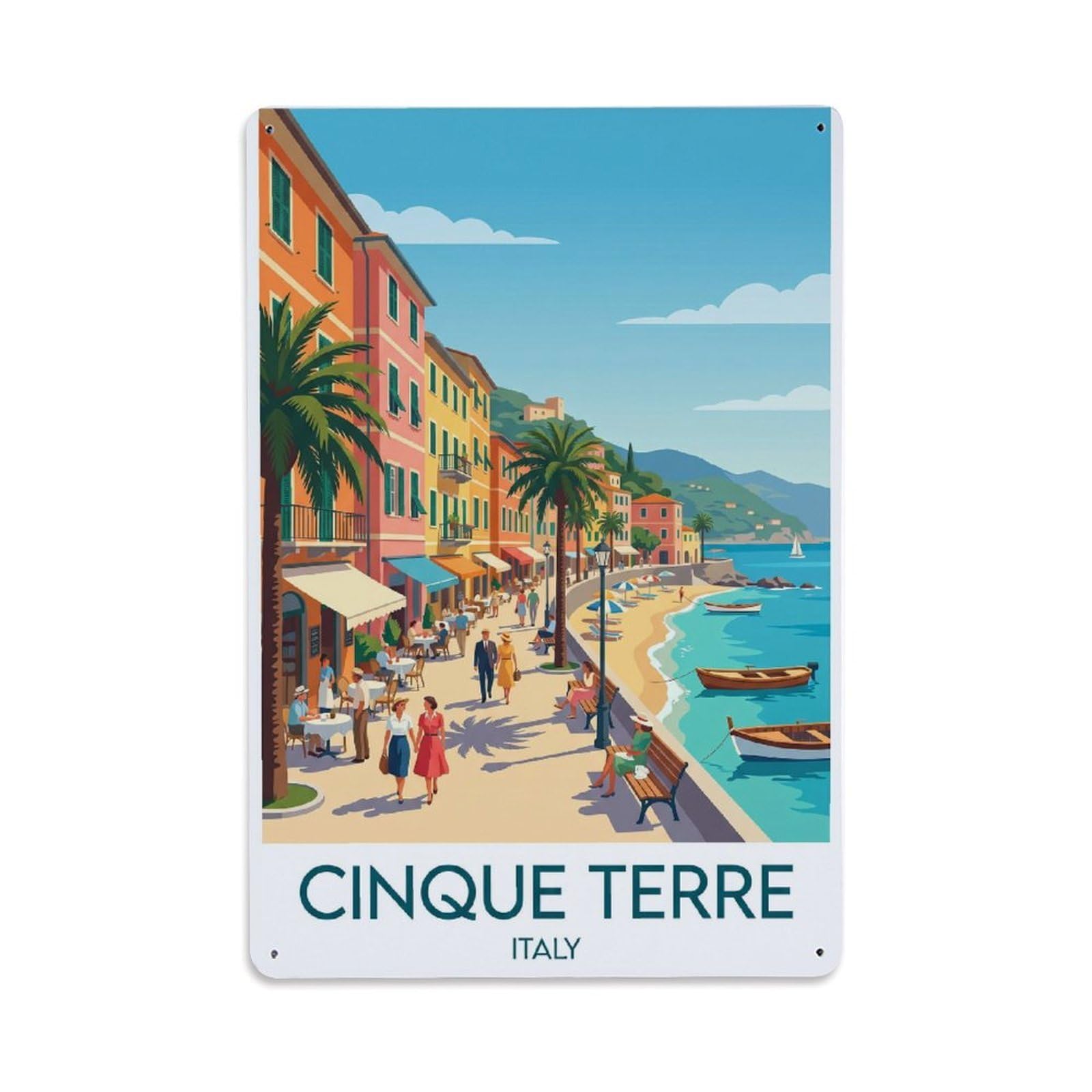 Huiyhb 8X12inch(20X30cm) Vintage Travel Cinque Terre Italy Promenade Metal Tin Sign