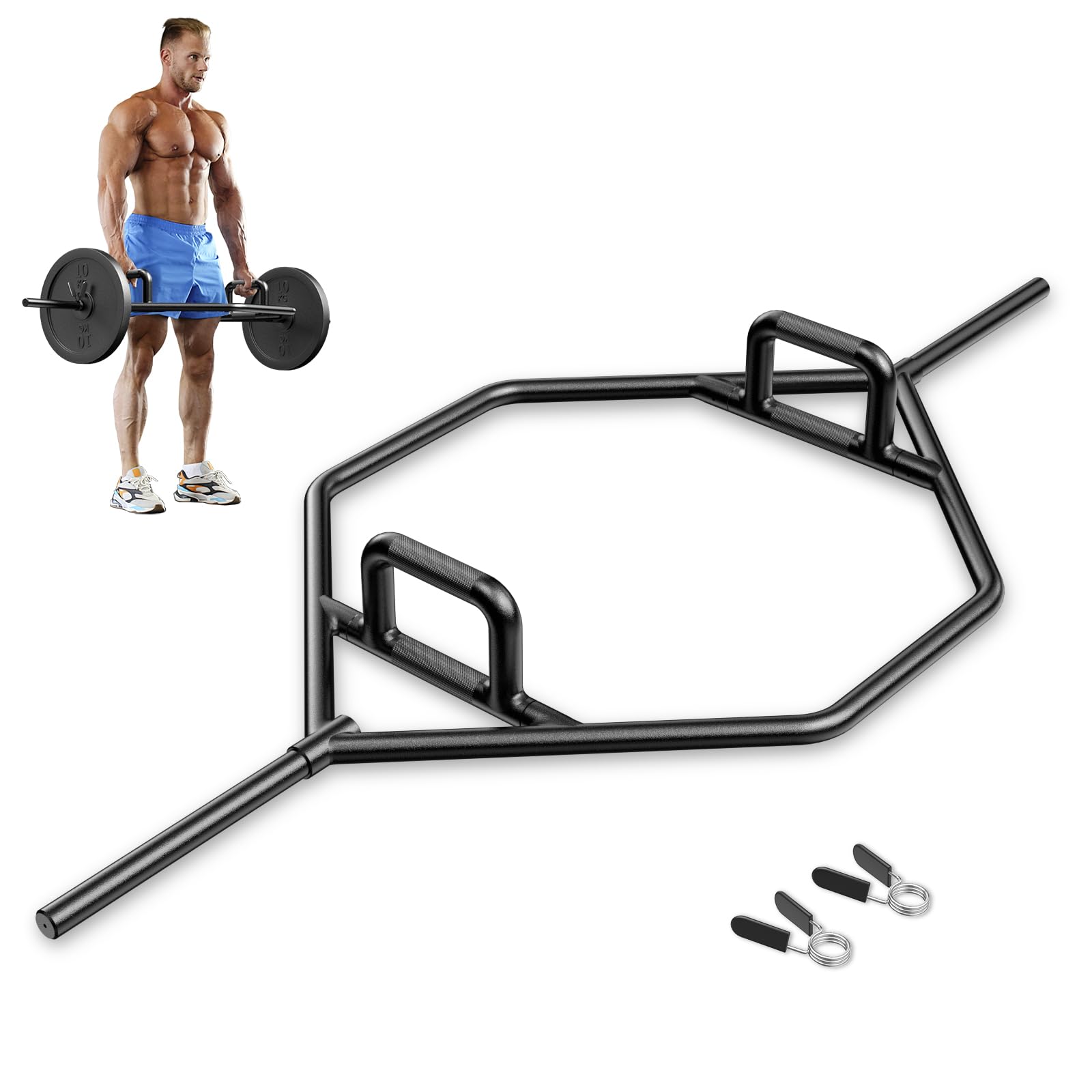 GYMAX Olympic Folding Trap Bar - 56" Chrome Hex Weight Lifting Bar for Squats, Deadlifts, Shrugs & Power Pulls - 800Lbs Capacity