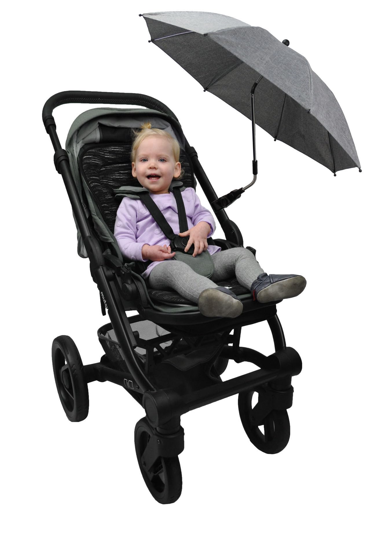 Ombrellone Dooky per carrozzina o passeggino (universale e flessibile, protezione UPF 50+, flessibilità di 180 gradi, tecnologia flex, sistema easyfix, idrorepellente), Grigio