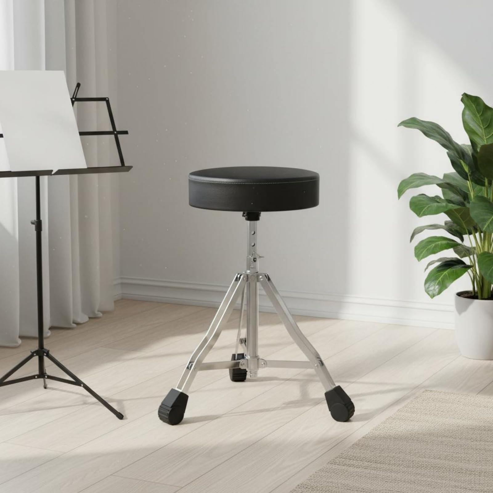 Sillín de Batería Ajustable Trono Taburete Banco Ajustable y Estructura en Acero Inoxidable Asiento Acolchado Soporte Doble Estable Adecuado para Práctica Grabación Directos