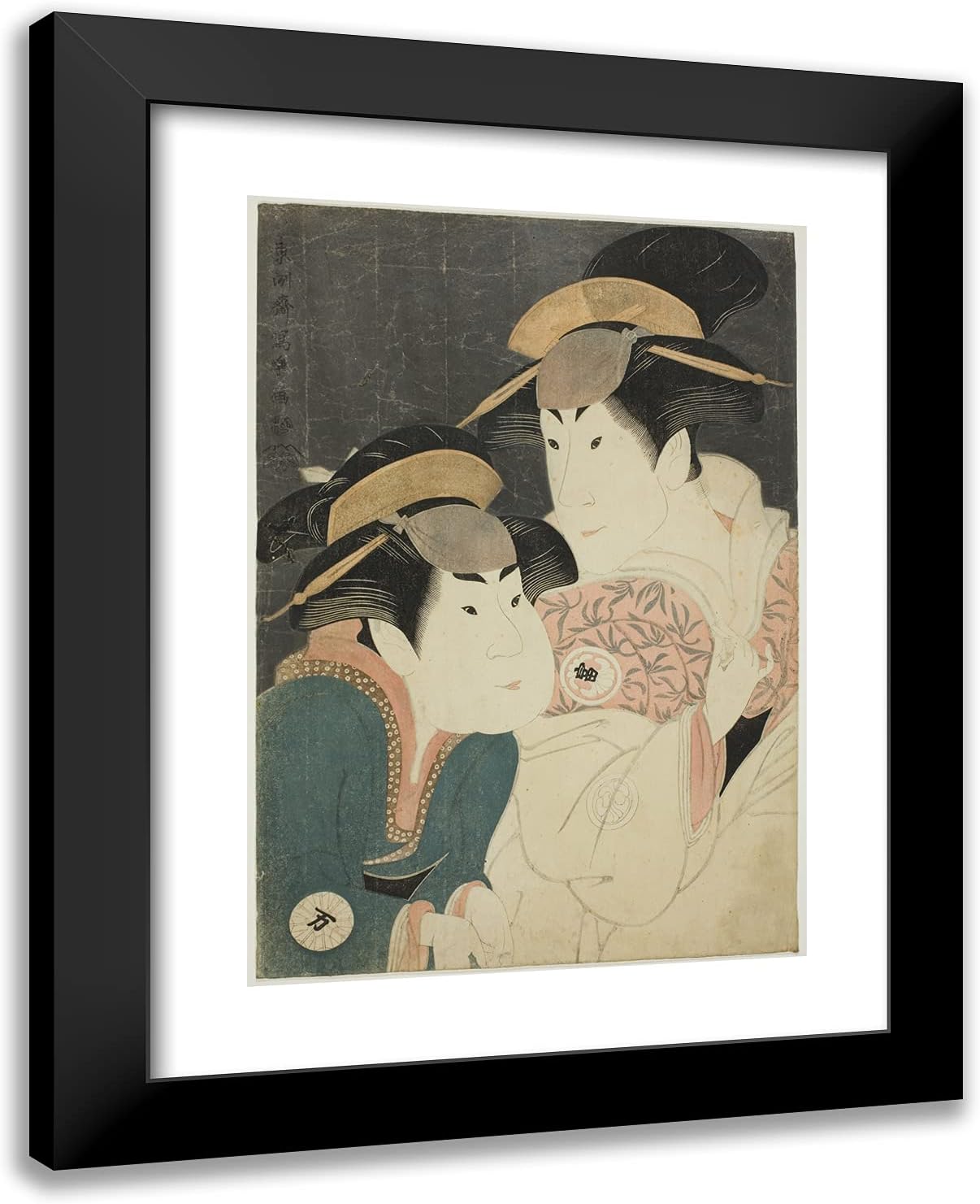 ArtDirect Toshusai Sharaku 19x24 Black Modern Framed and Double Matted Art Print Titled The Actors Segawa Tomisaburo II (R) as Yadorigi, Wife of Ogishi Kurando, and Nakamura Manyo (L) as th