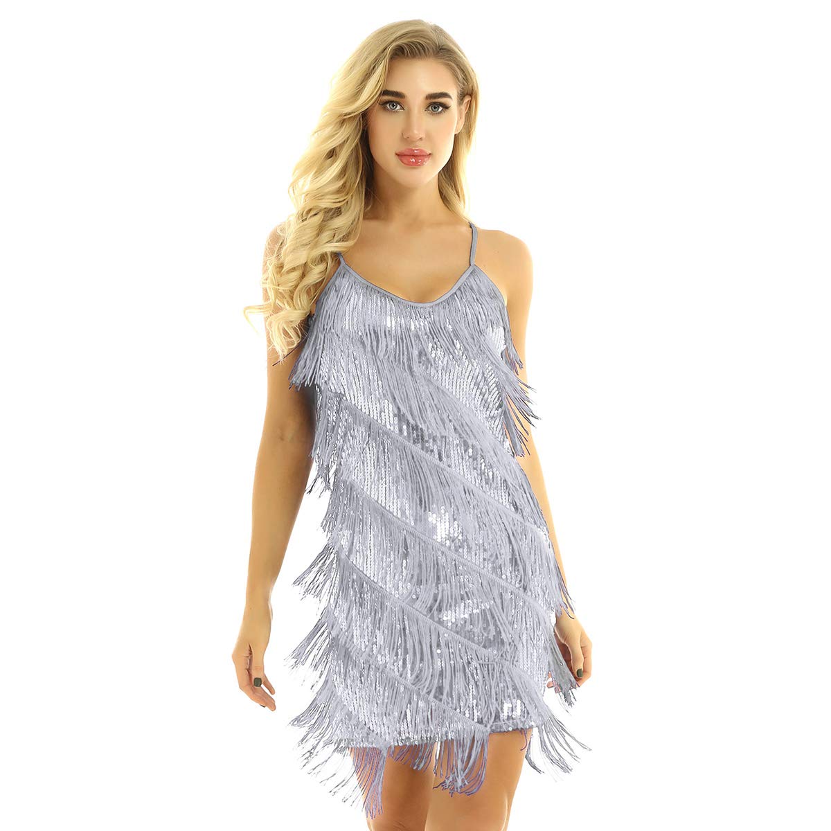 CHICTRY Women's Spaghetti Straps Tassels Sequin Fringe Flapper Dress Party Dancewear Night Mini Dress