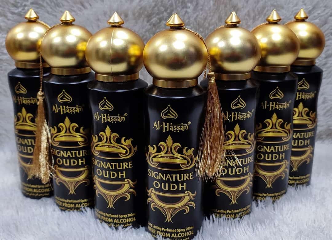 AL-Hassan SIGNETURE-OUDH Long Lasting Perfumed Spray 200ml Free From Alcohol Deodorant Body Spray For Men & Women, Unisex Perfume(2,Pcs)