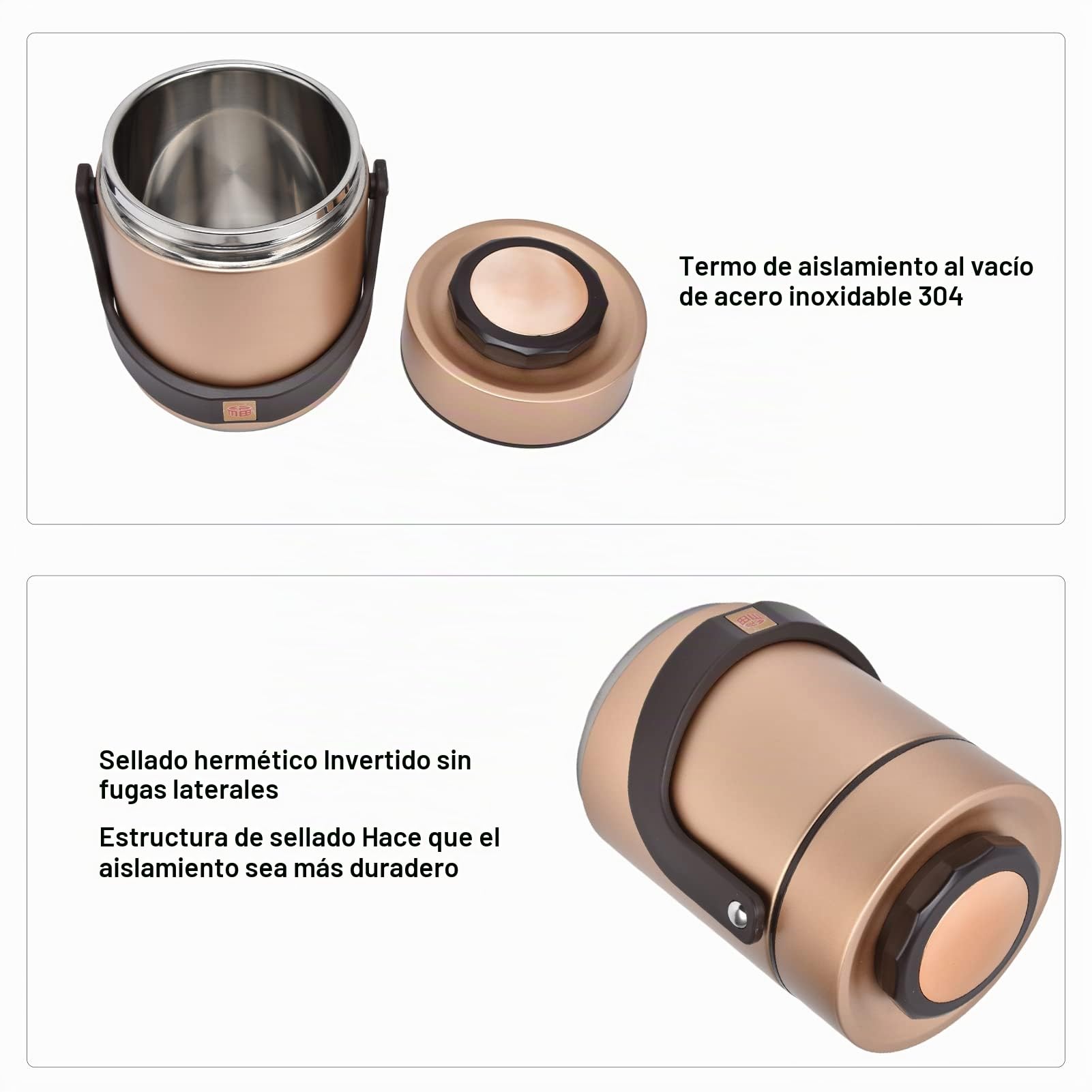 Jenngaoo Fiambrera Térmica al Vacío 2300ml Acero Inoxidable 2 Niveles, Contenedor Aislado Portátil para Almuerzo Frío/Caliente Adultos, Viajes, Picnic