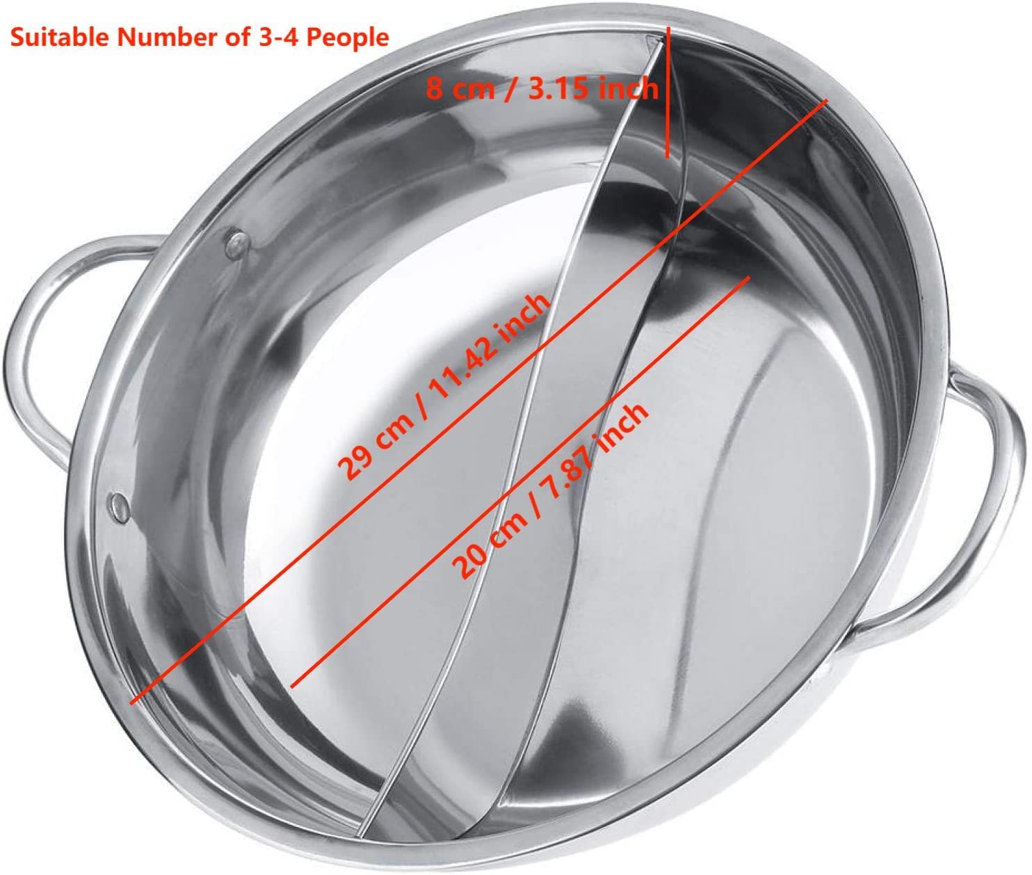 RVS Shabu Shabu Hot Pot Met Verdeler, Twee Smaakscheiding Soep Pot Met Hittebestendige Handvat Voor Inductie Kookplaat Gasfornuis - Zilver 28x6.5cm (11x3inch