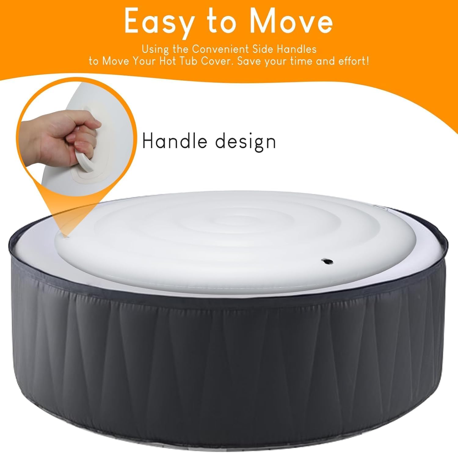 5.4Ft Inflatable Hot Tub Cover, Outdoor Portable Round Cover with Handle,Rainproof Dustproof Insulated Energy Saving Lid for Spa Hot Tubs, Foldable Spa