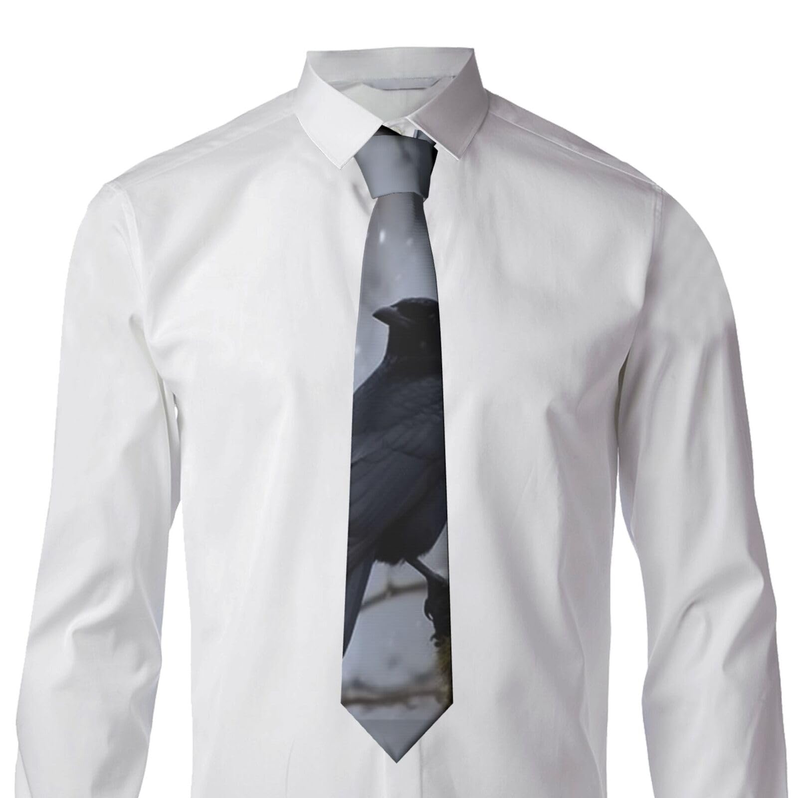 LZQPOEAS Mens Ties Novelty Skinny Tie Black Crow Birds Printed Necktie Formal Business Wedding Silk Ties for Men