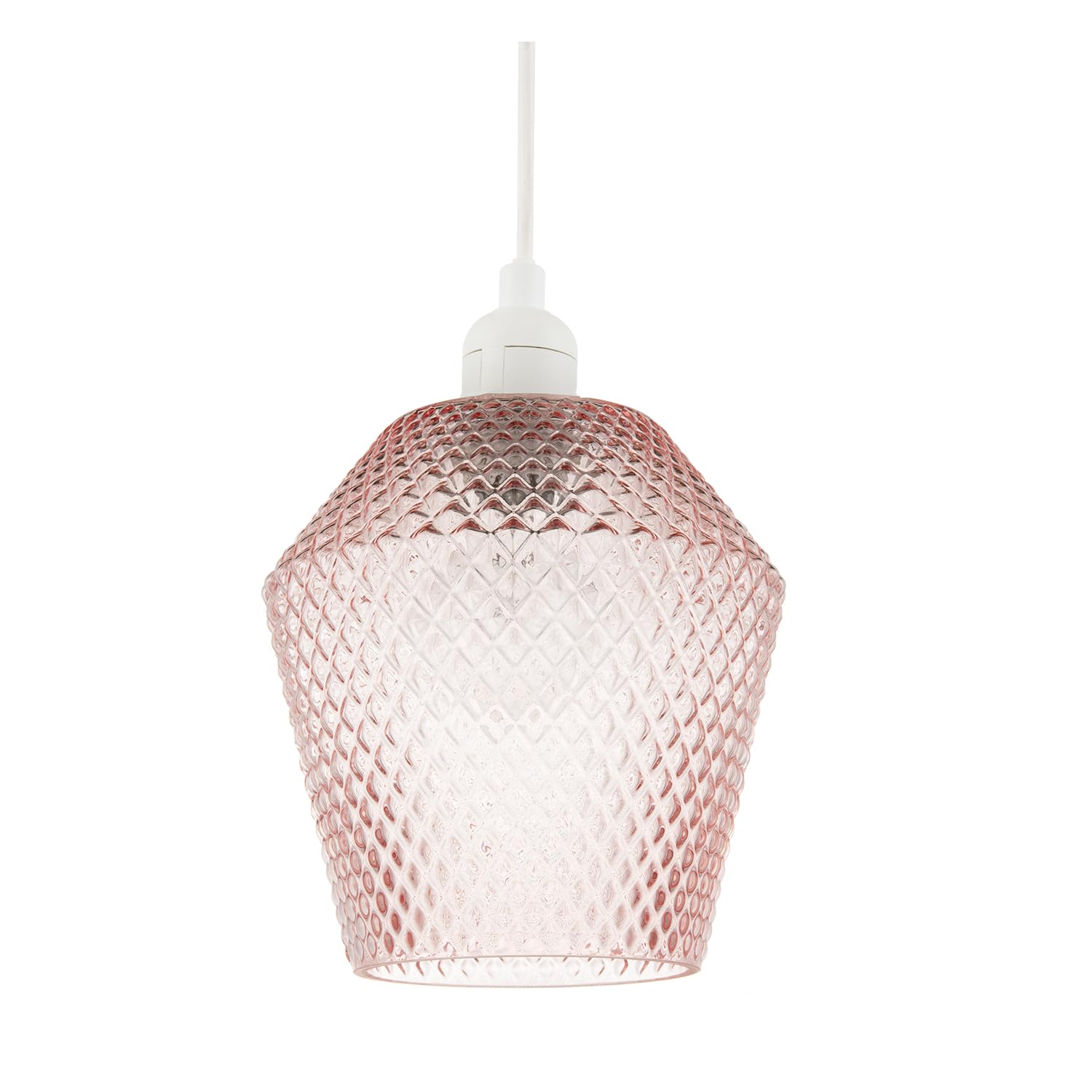 Modern and Compact Soft Pink Glass Diamond Design Easy Fit Pendant Lamp Shade for Kitchen, Lounge, Dining Room etc | 17cm x 17cm by Happy Homewares