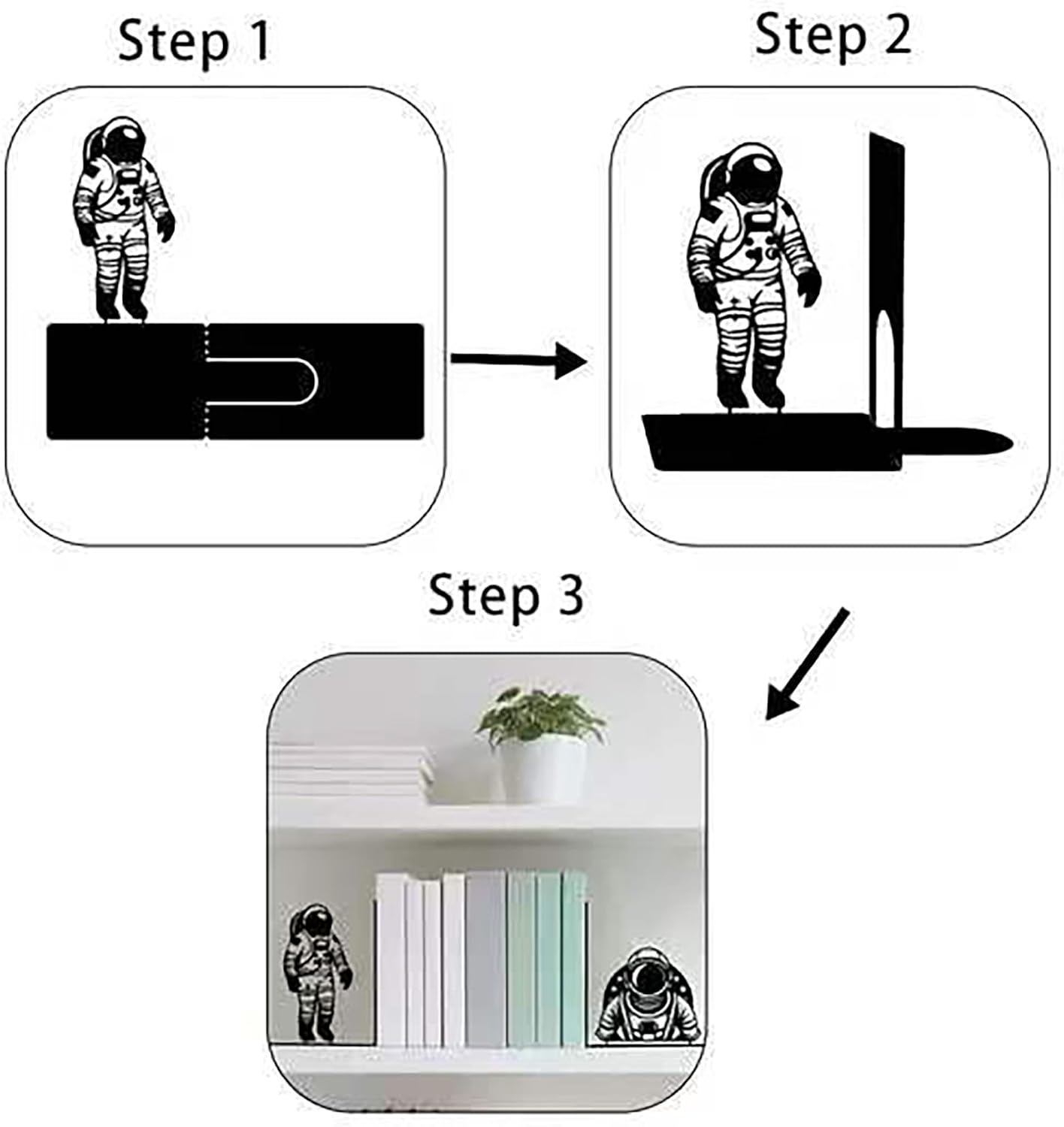 Unique Astronaut Bookends for Shelves, Black Metal image 4