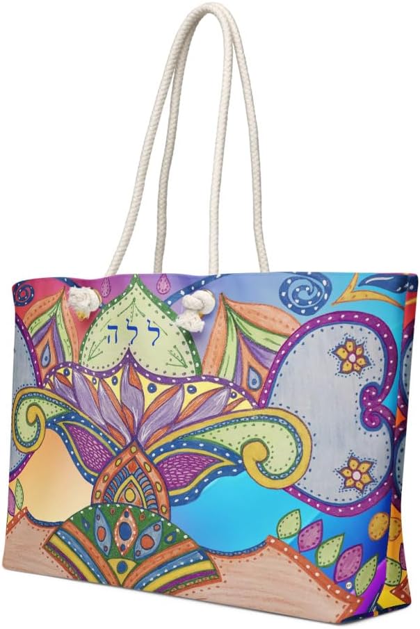 137 Colorful Art Tote Bag – Heart & Floral Design Handbag with Sturdy Handles – Reusable for Shopping, Work, Travel & Gift