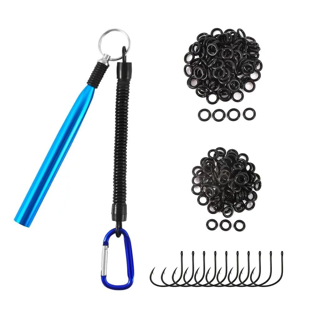 Fishfun Wacky Rig Tool with Silicone O Rings and Wacky Hooks, 100Pcs for 3