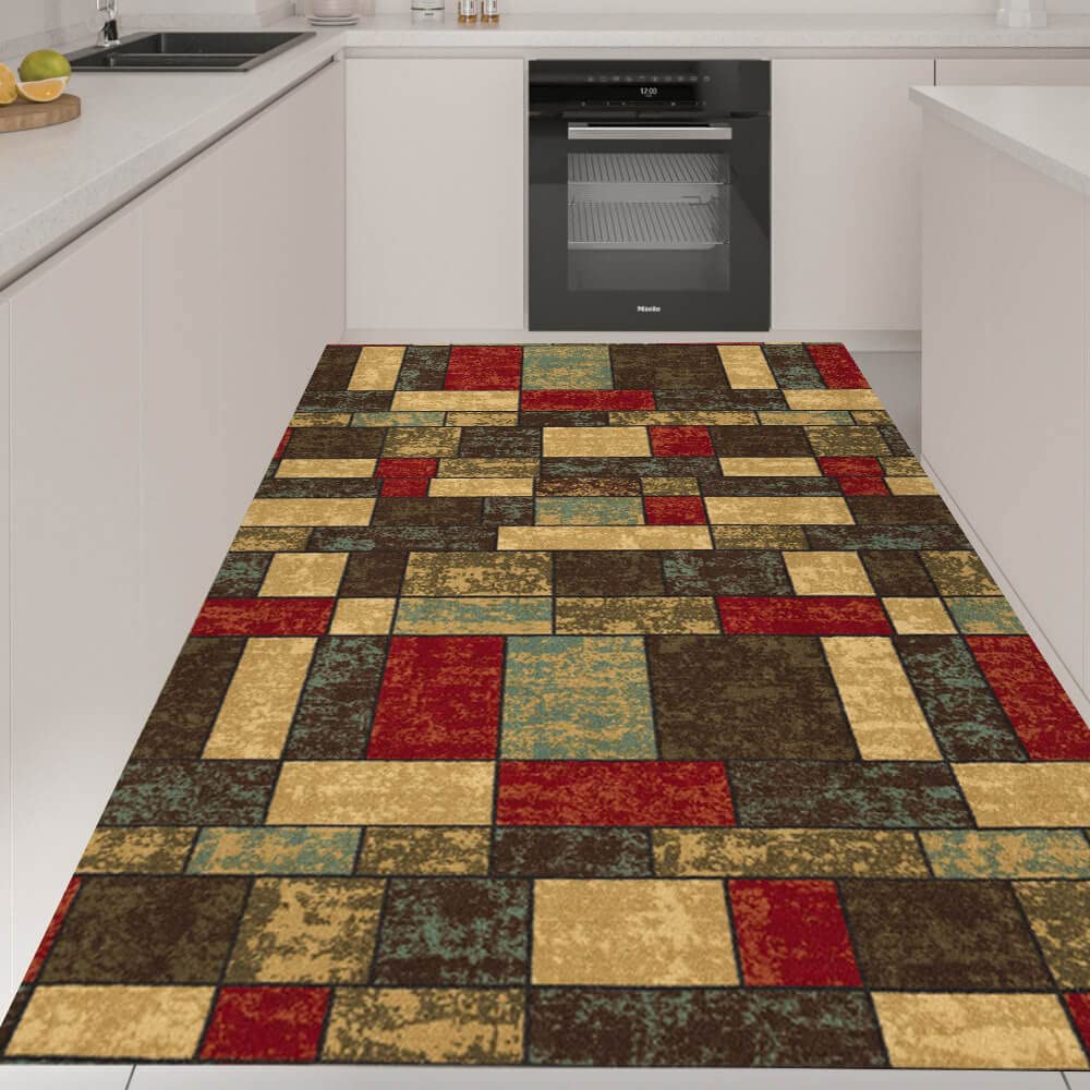 Teppich läufer 90X260CM Flur Bunt rutschfest Küchenteppich Patchwork Waschbar Meterware Schlafzimmer Korridor Teppich Lang, Länge Anpassbare, 40/50/60/70/80/90/100/120/140cm