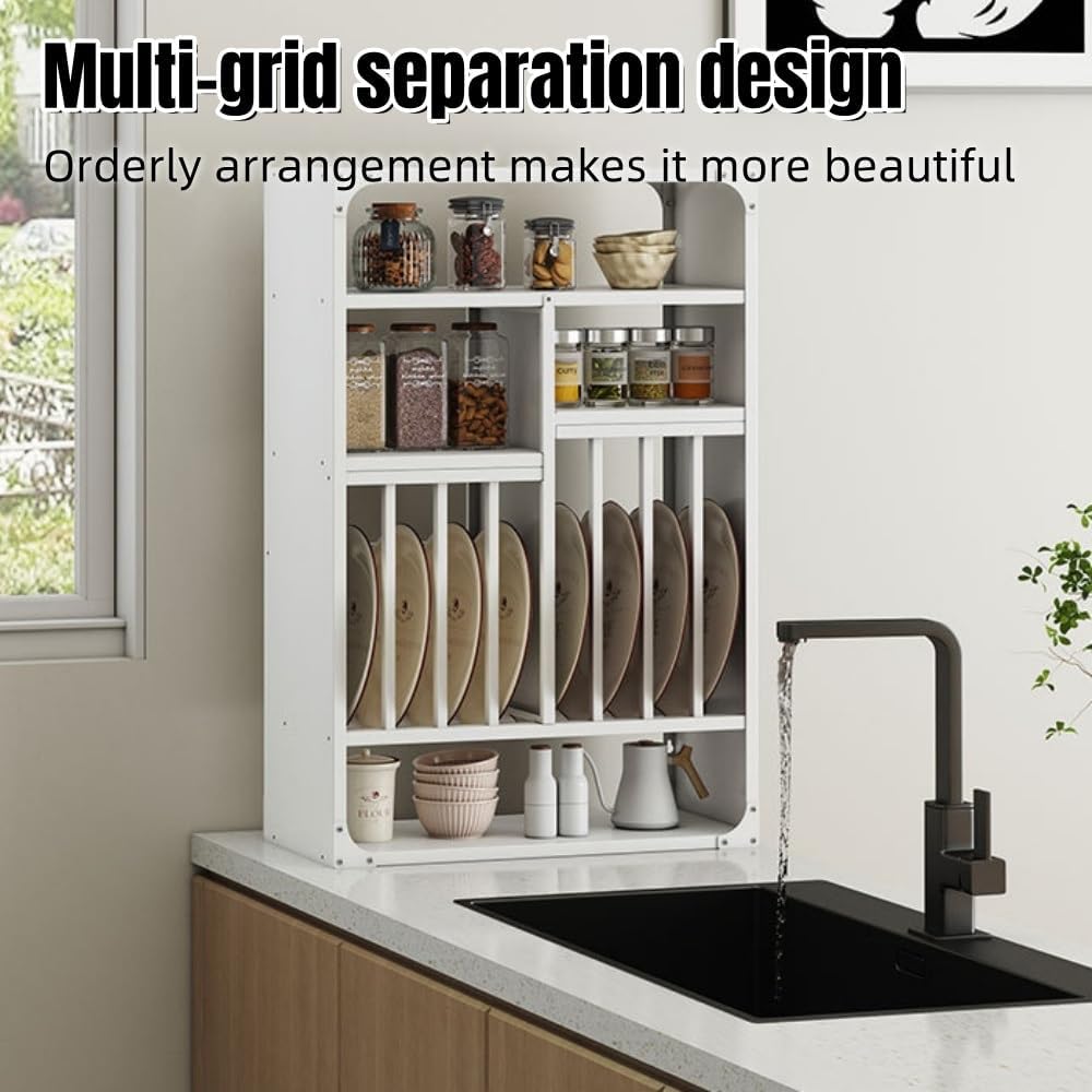 Multifunctional Kitchen Storage Rack, Wall-Mountable Iron Shelf for Plates, Dishes & Spice Bottles, 3-Tier nizer for Cups & Bowls (11.8''L*9.1''D*29.5''H)