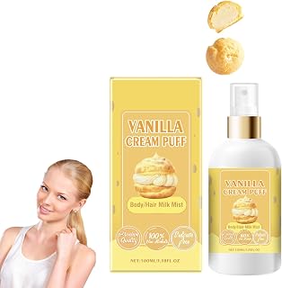 Vanilla Cream Puff Body Milk Mist, Strawberry Perfume, Strawberry Milk Body Lotion, Sweet Body Milk Mist, Long-Lasting Fragrance, Body and Hair Spray (3.38 Fl Oz, Puff)