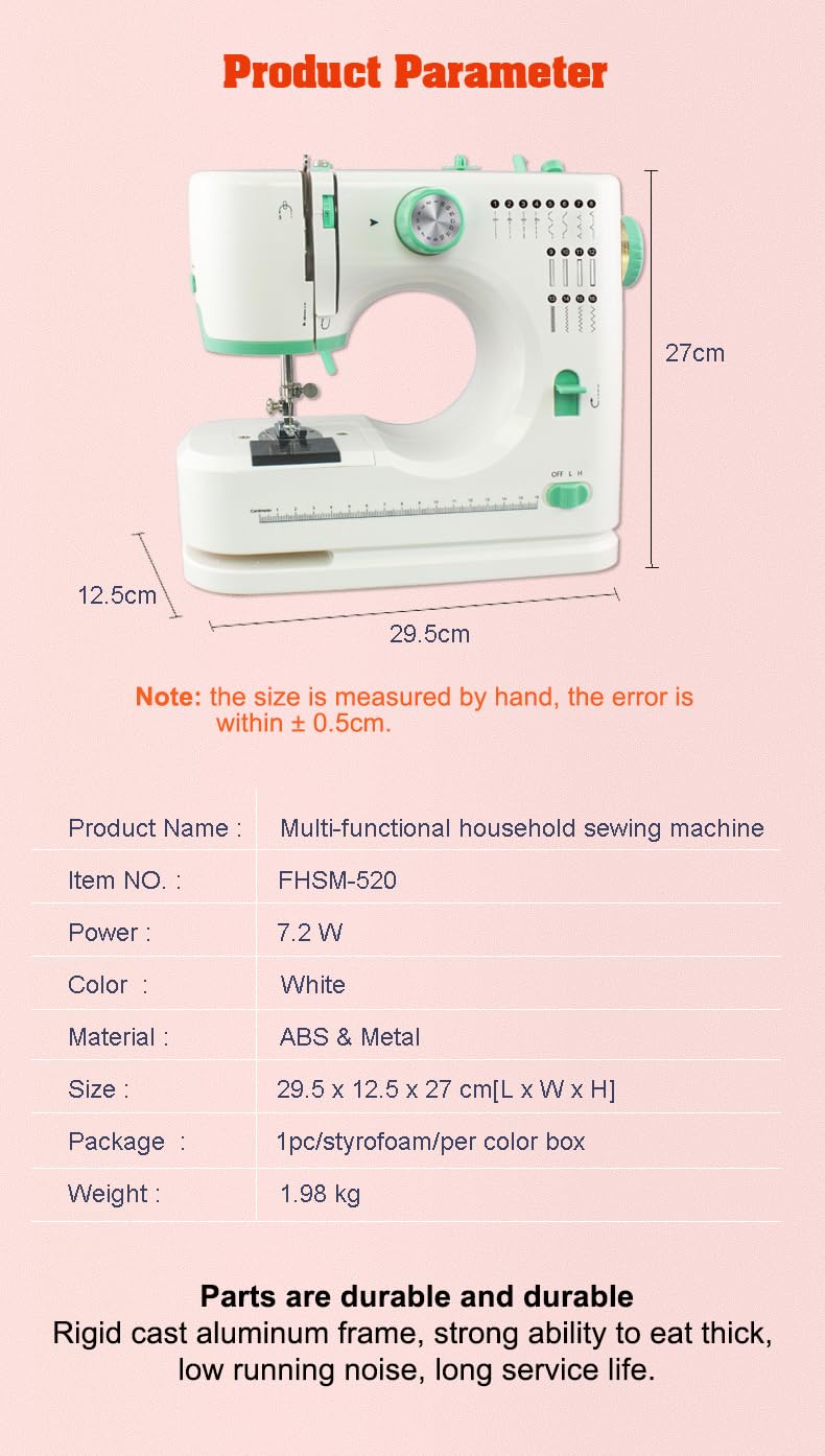 Nähmaschine für Anfänger, tragbare Mini-Nähmaschine mit 50-teiligem Stoff und 32-teiligem Nähgarn-Set, 16 integrierte Stiche, 2 Geschwindigkeiten, mit Fußpedal (Minzgrün)