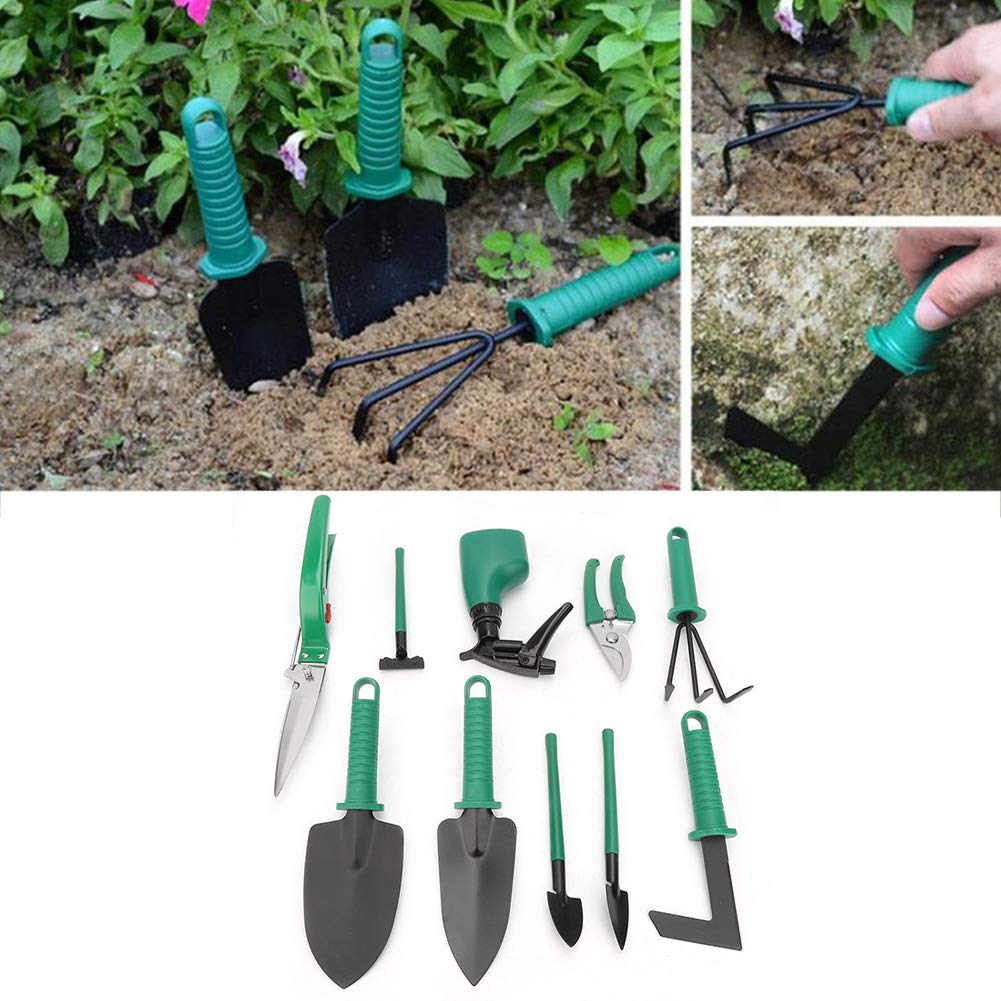 Garten-Handwerkzeug, Gartenzubehör 10 Stück Multifunktionales Schaufel-Rechen-Klipper-Set mit Kunststoffkoffer Haushalts-Garten-Handwerkzeug