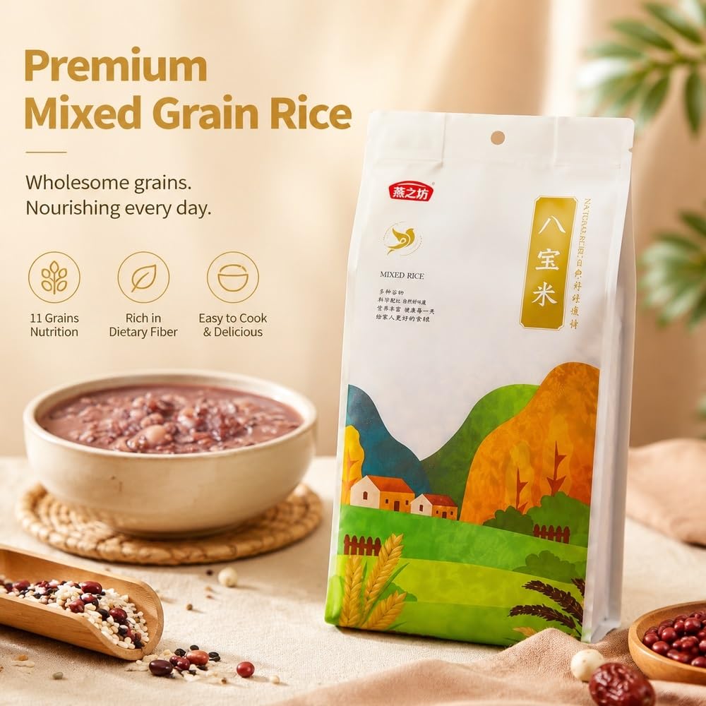 1 kg Mieszanki Owsianki Osiem Skarbów 11 Rodzajów Mieszanki Pełnoziarnistej | Wstępnie zmieszane gruboziarniste ziarna do łatwego domowego gotowania Congee