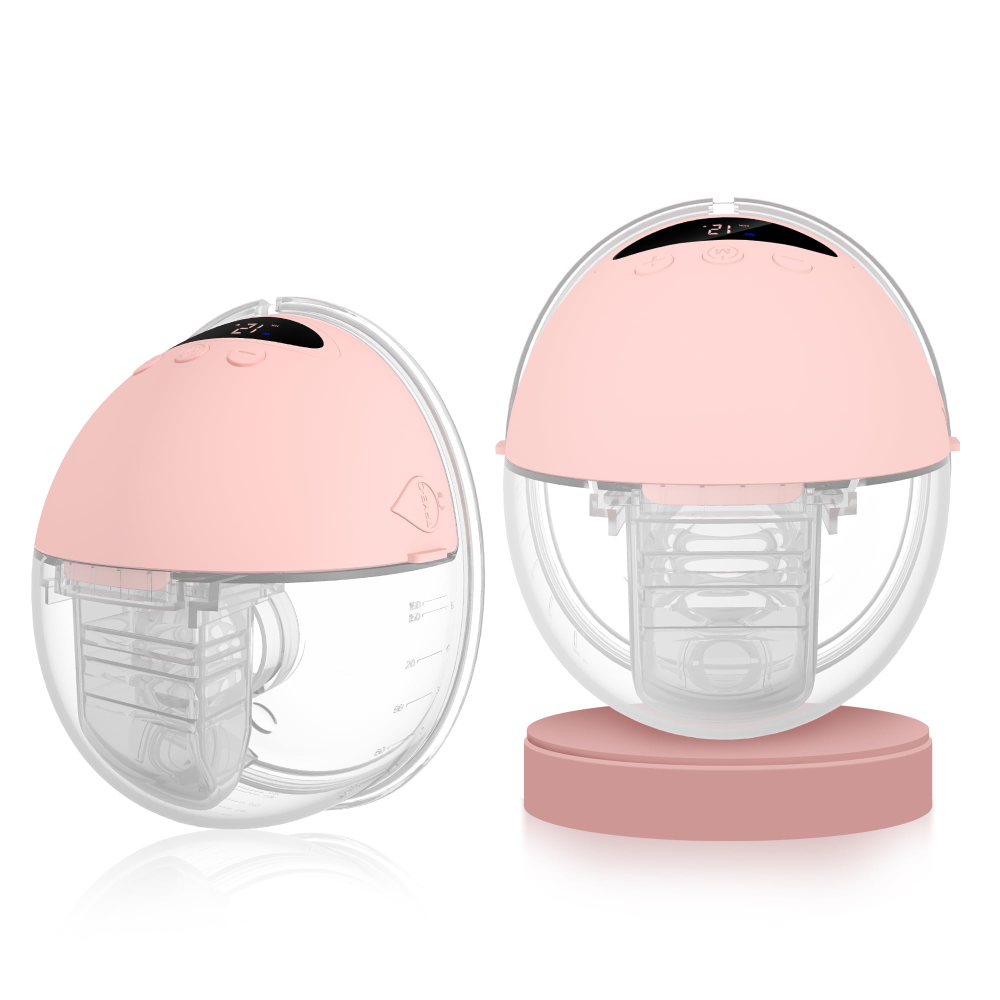 Milchpumpe Elektrisch Handsfree, Tragbare Milchpumpe Freihändig & Leise, 4 Modi und 12 Saugstufen, Wiederaufladbare Elektrische Milchpumpe mit 19/21/24 mm Flansch (Pink, 21mm)