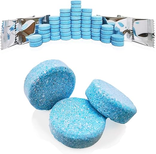 50Pcs Car Windshield Washer Tablets,Windshield Wiper Fluid,1 Pack Makes 105 Gallons,Efficient Cleaning, Portable(Winter Use With De-icer or Methanol)
