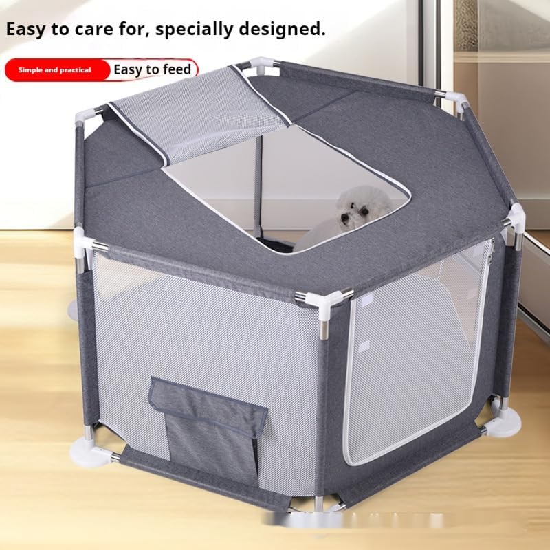Pet Playpen, 6-Panel Portable Dog Playpen with Breathable Mesh & Zippered Door, Indoor/Outdoor Puppy Playpen with Storage Pocket, Foldable Exercise Pen
