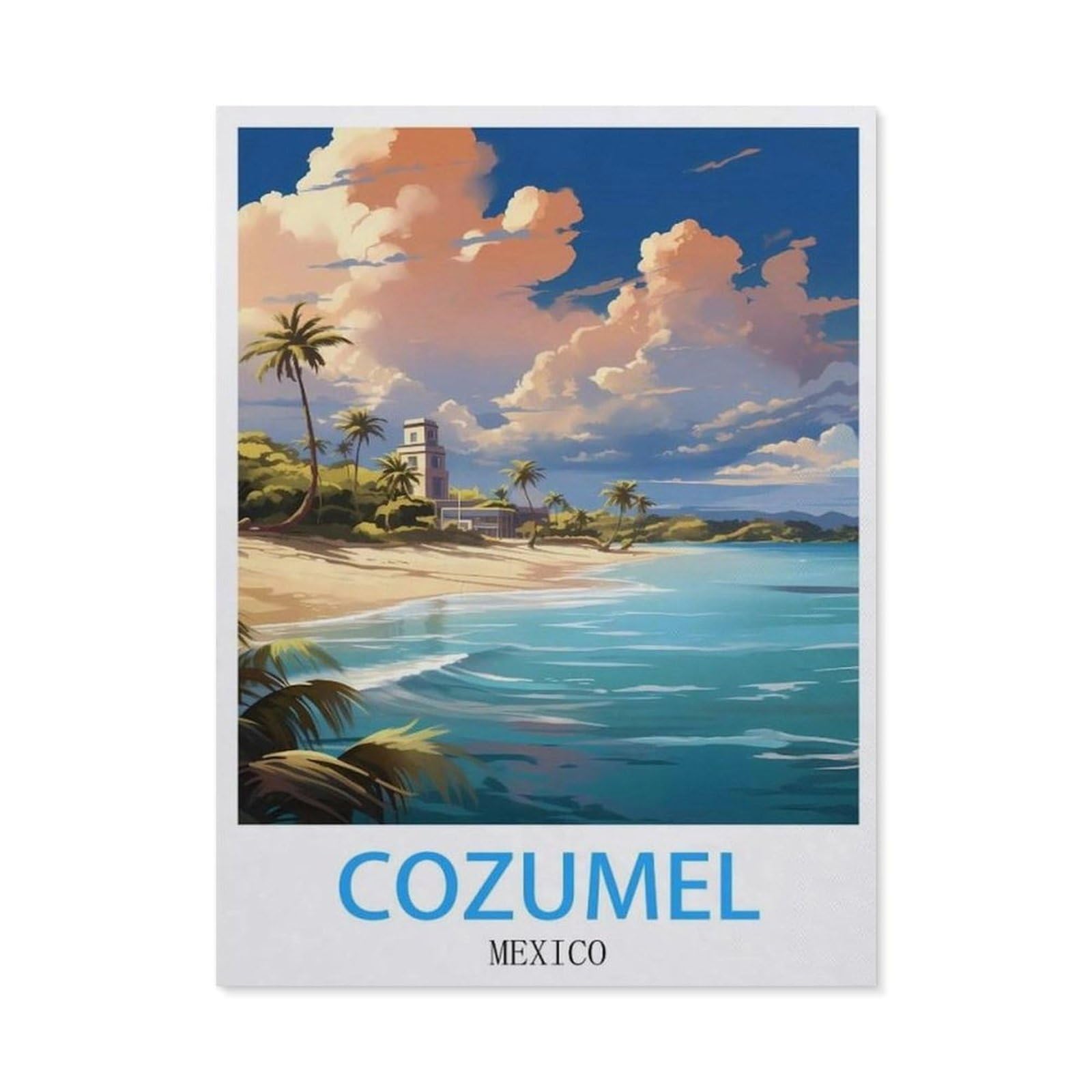 Diamond Painting，Cozumel Mexico Vintage Travel Poster，Full Round Diamond Embroidery Kits Cross Stitch Crystal Rhinestone Pictures Arts Craft Home Wall Decoration（40 x 50 cm/15.74 x 19.68 inches）-BW58