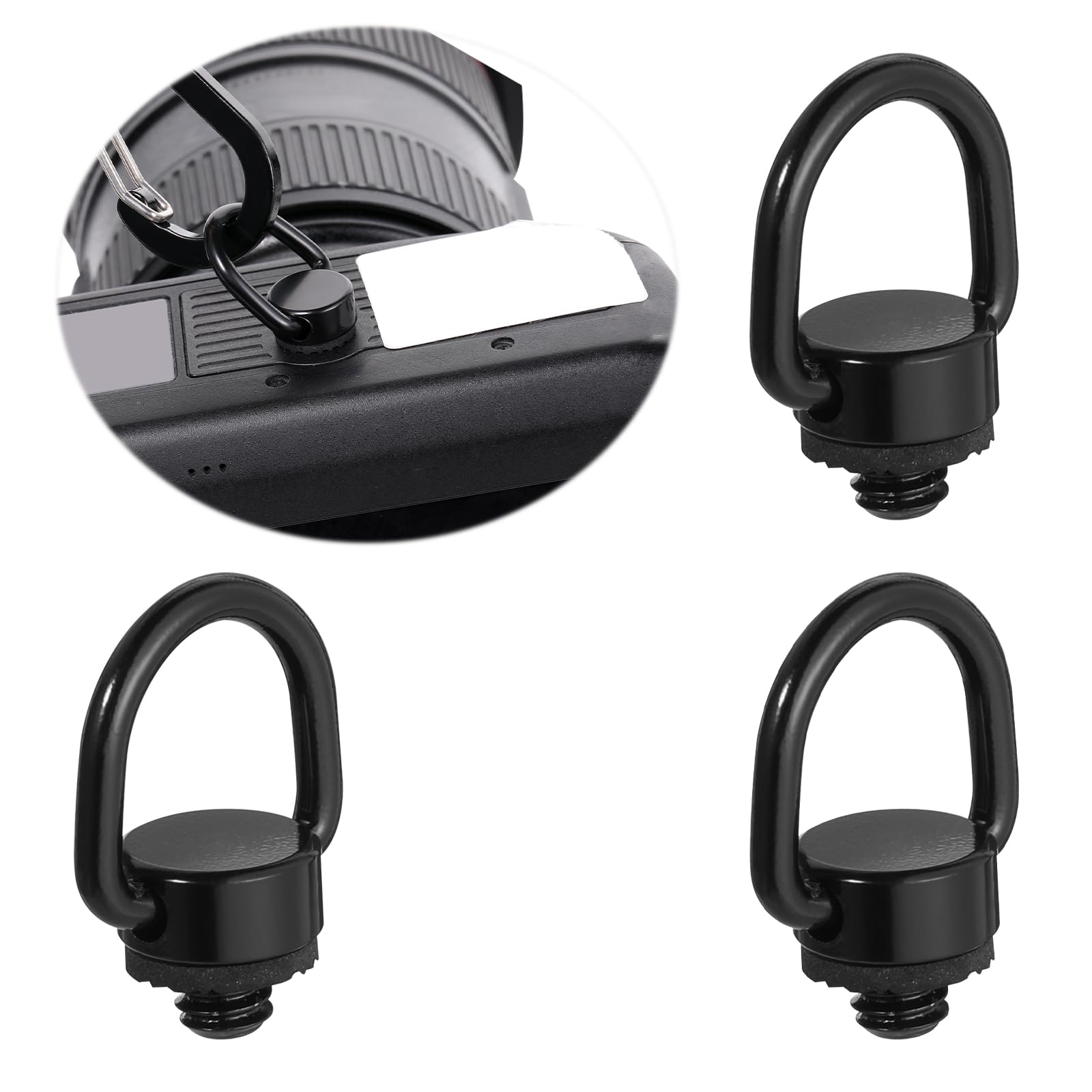 3 Pack Camera D Ring Screw Hinged Holder, 1/4"-20 Camera Fixing Screw with Rubber Padded, Stainless Steel Fixing Screw Camera Carabiner Clip for Tripod Camera Shoulder Straps, Selfie Sticks, Gimbals