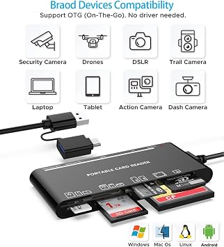 7-in-1 USB-C Memory Card Reader Multi Card Reader for SD, Micro SD, CF, XD & MS, USB 3.0 Plug and Play for PC & Mac