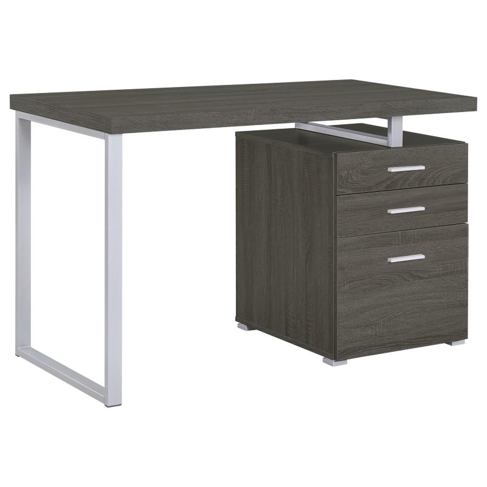 CARTESIAN Reversible 47 Inch 3 Drawer Office Computer Desk in Weathered Gray