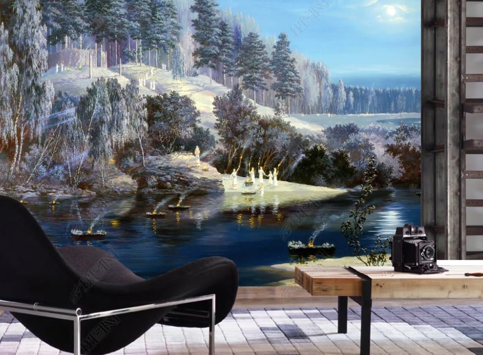 Poster géant mural bleu au dessin fait main, revêtement intissé haut de gamme pour chambre