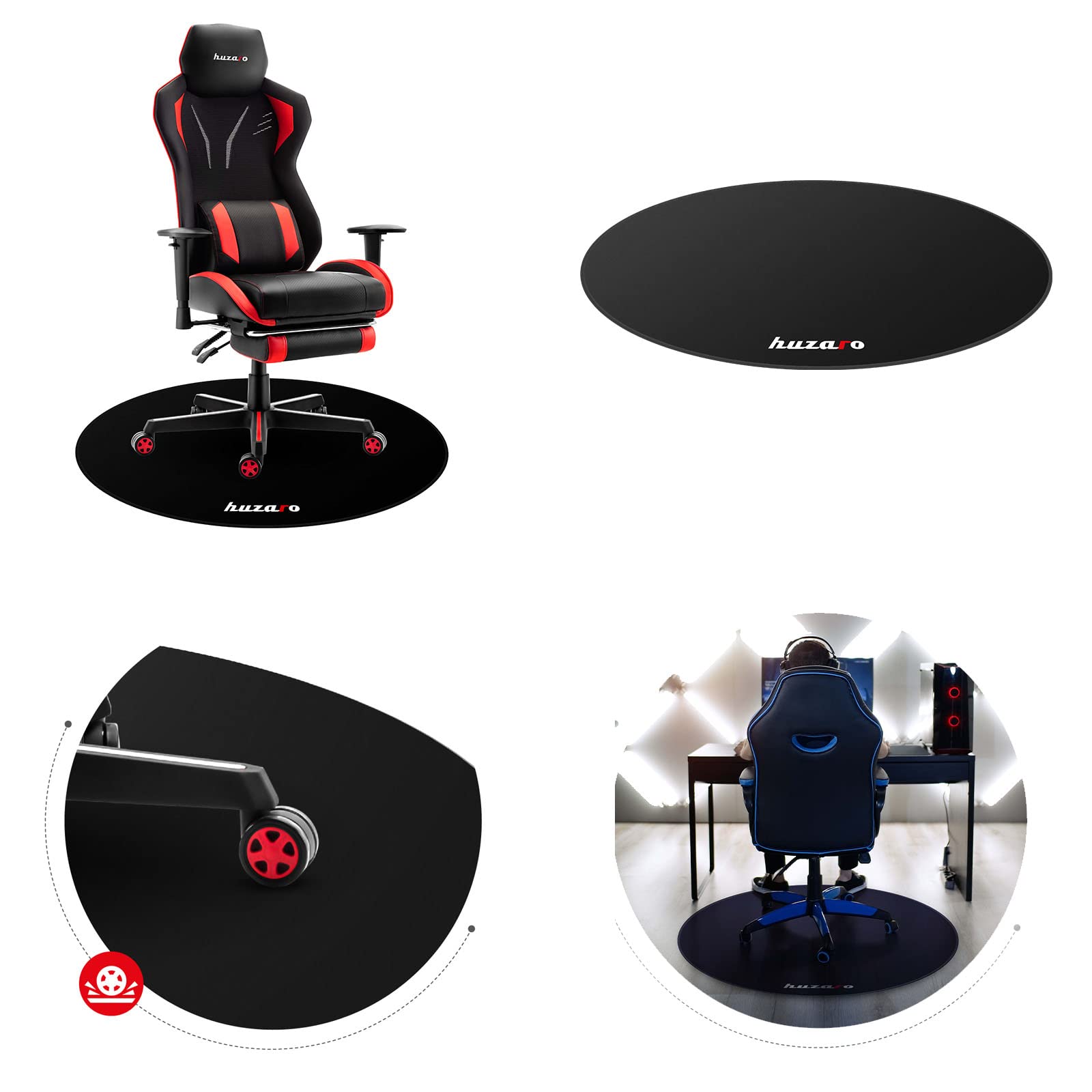 huzaro Floormat Bodenschutzmatte - Bürostuhl Unterlage Kratzfest Floorpad-Bodenschutz - Gaming-Stuhl-Unterlage - Anti-Rutsch - Gamer Gadgets - Durchmesser 120 cm - Schwarz