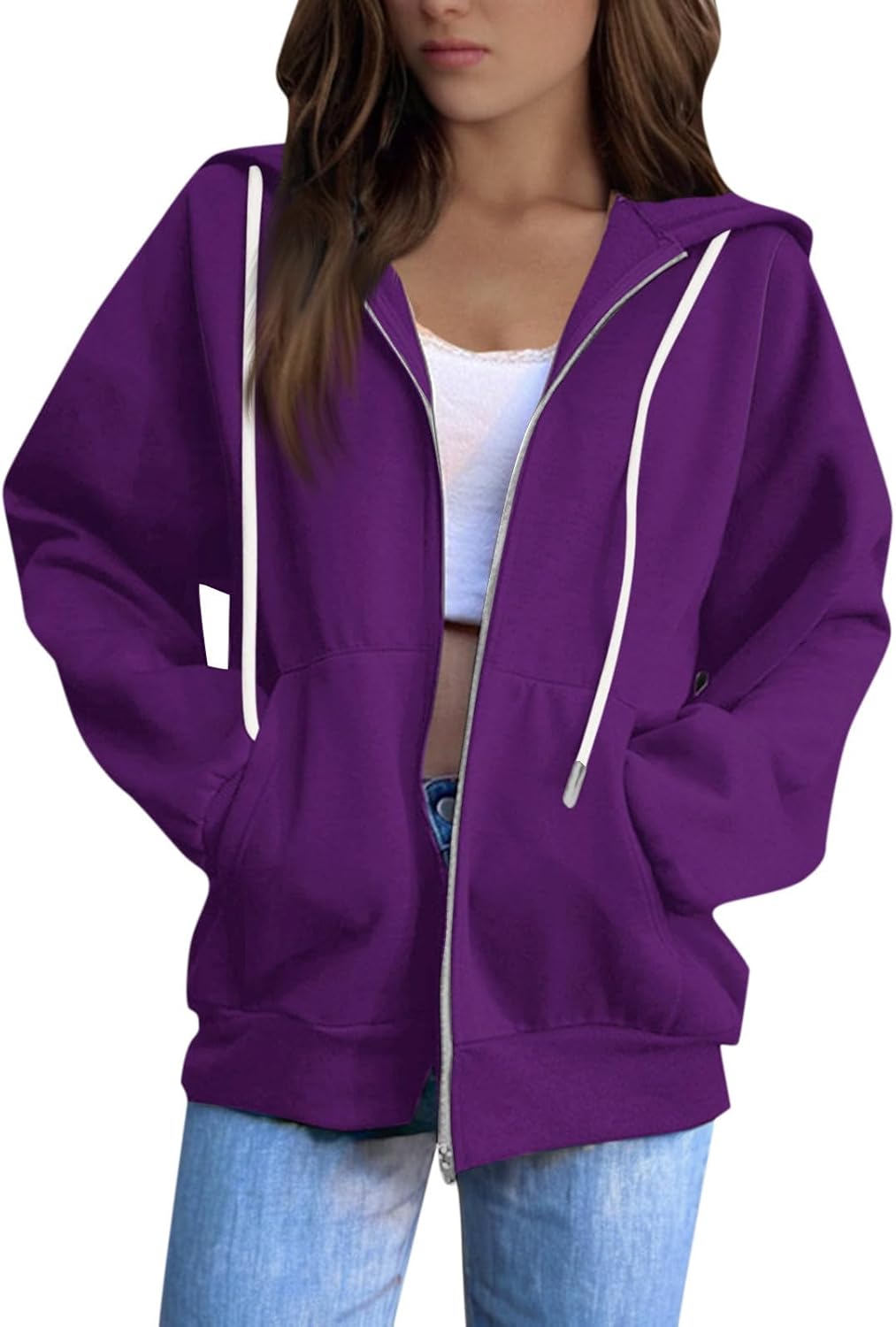 womens zip up hoodies Drawstring fashion Casual Long Sleeve hoodies sweatshirts black lightweight zip up jacket with pockets